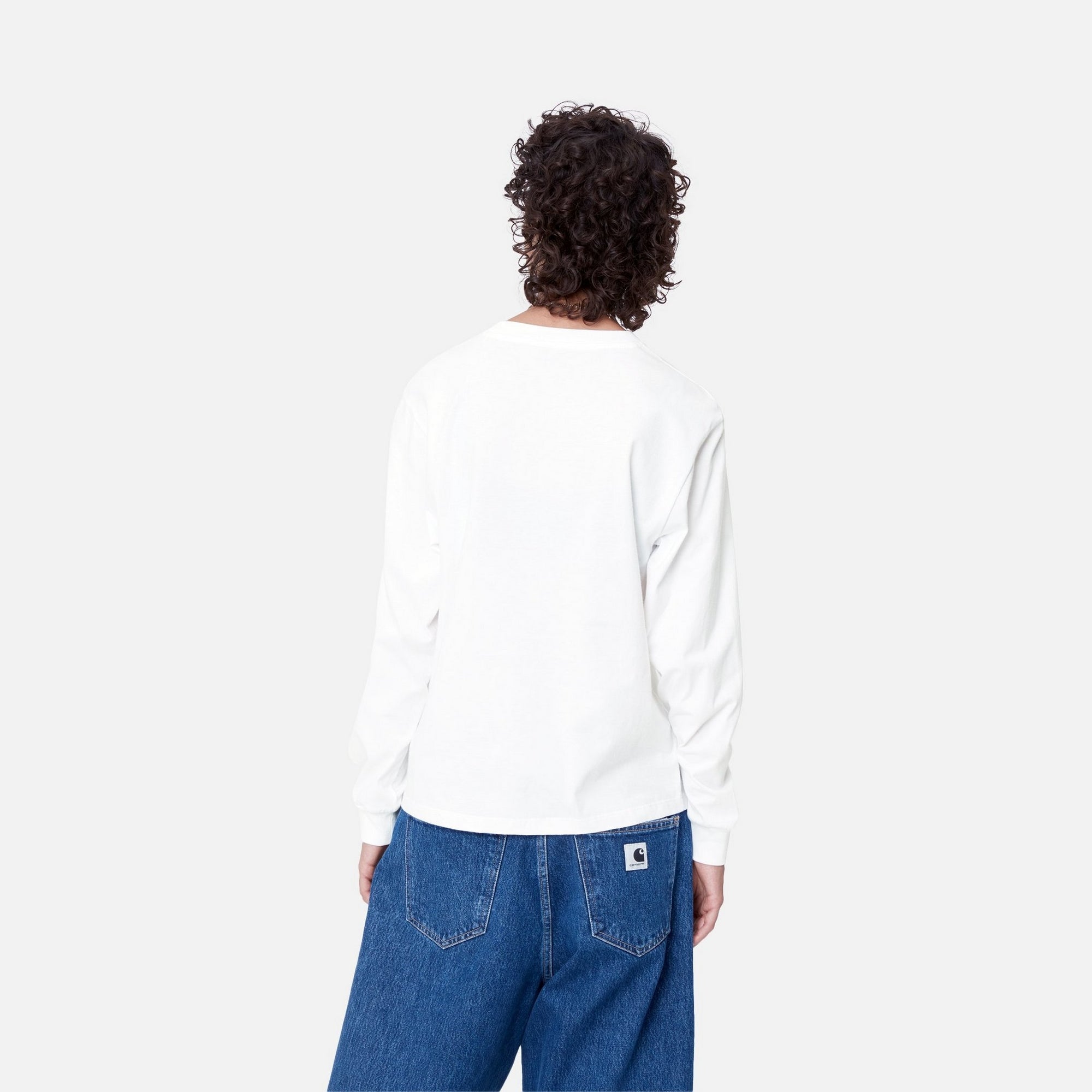 Women's Long Sleeve Pocket T-Shirt - Soft Cotton Casual Top for Everyday Wear | White | Perfect for Work, Weekend & Layering