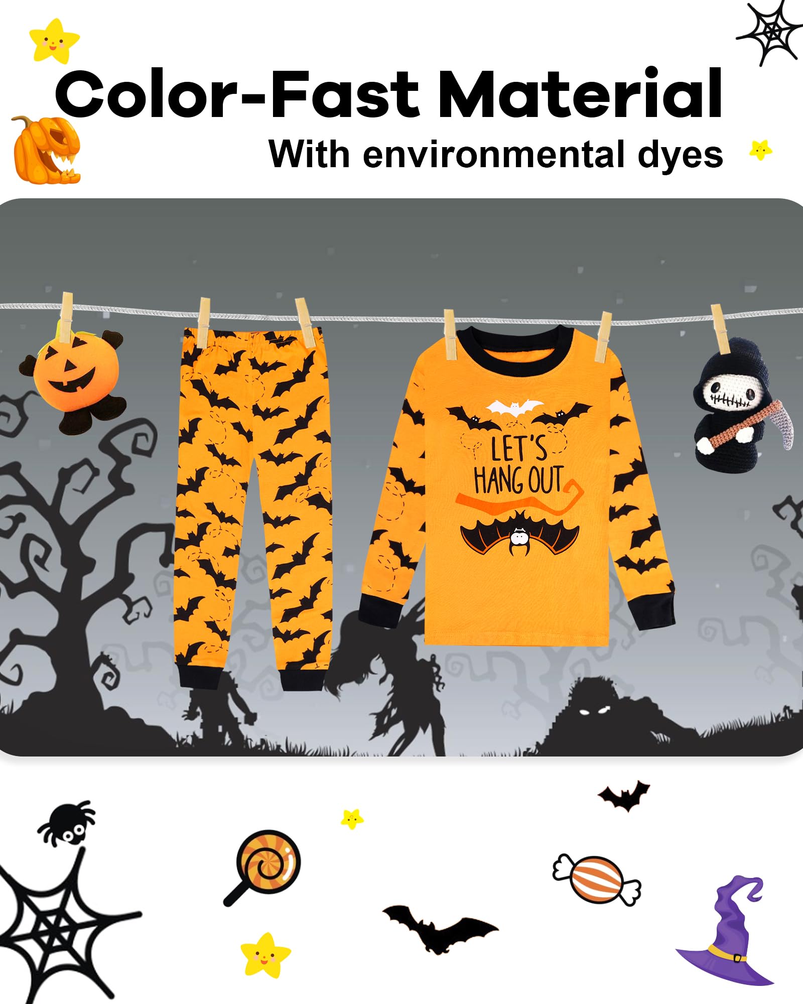 DAUGHTER QUEEN Kids Halloween Pajamas Set - Soft & Comfortable Sleepwear for Boys & Girls (Sizes 18 Months to 12 Years) - Perfect for Trick-or-Treating, Sleepovers & Holiday Family Photos