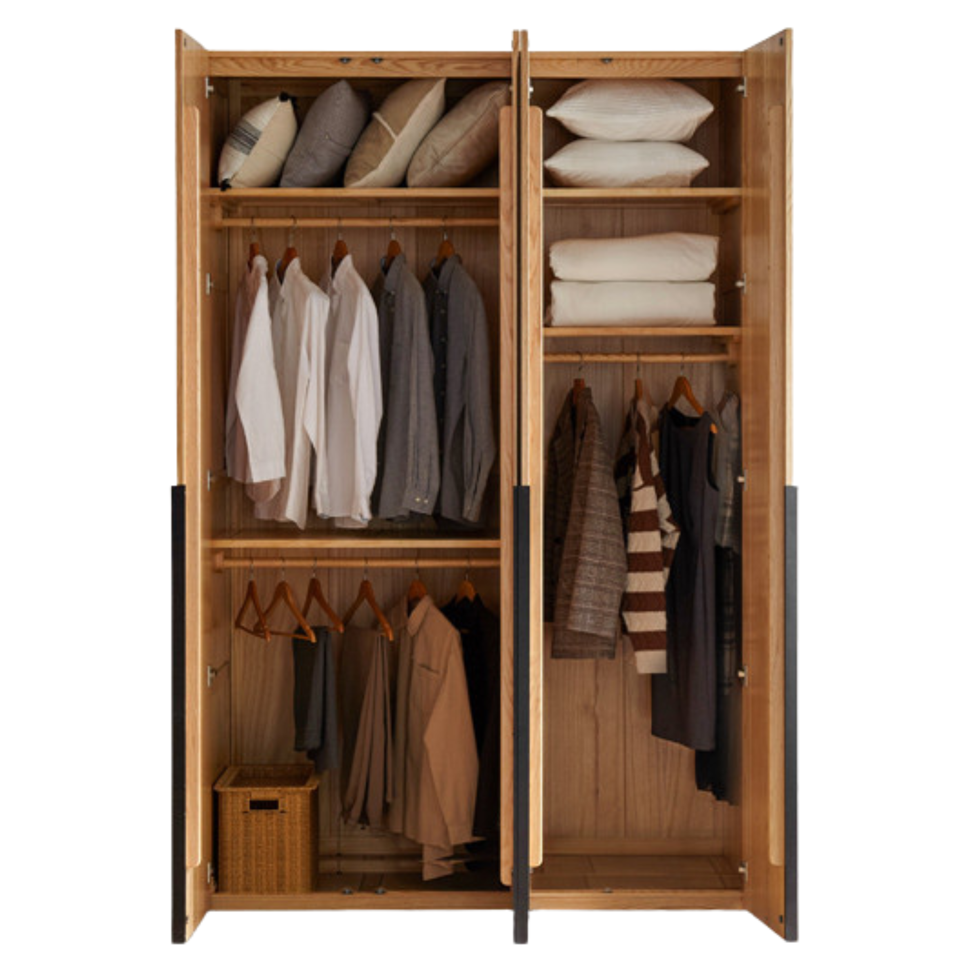 Solid Oak Wood Wardrobe - Modern High Closet for Bedroom & Living Room Storage | Durable & Stylish Furniture for Home Organization