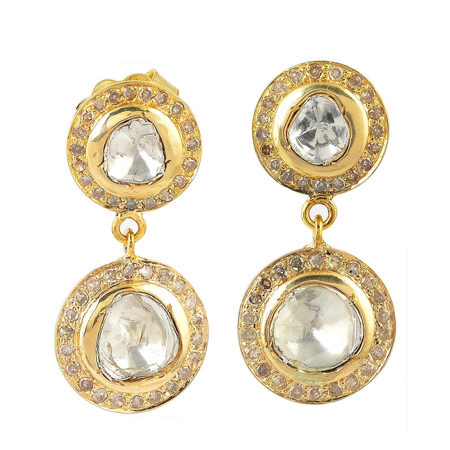 18K Yellow Gold Bezel Set Uncut Diamond Ethnic Dangler Earrings for Women - Elegant Wedding Jewelry, Bridal Accessories & Special Occasion Gift