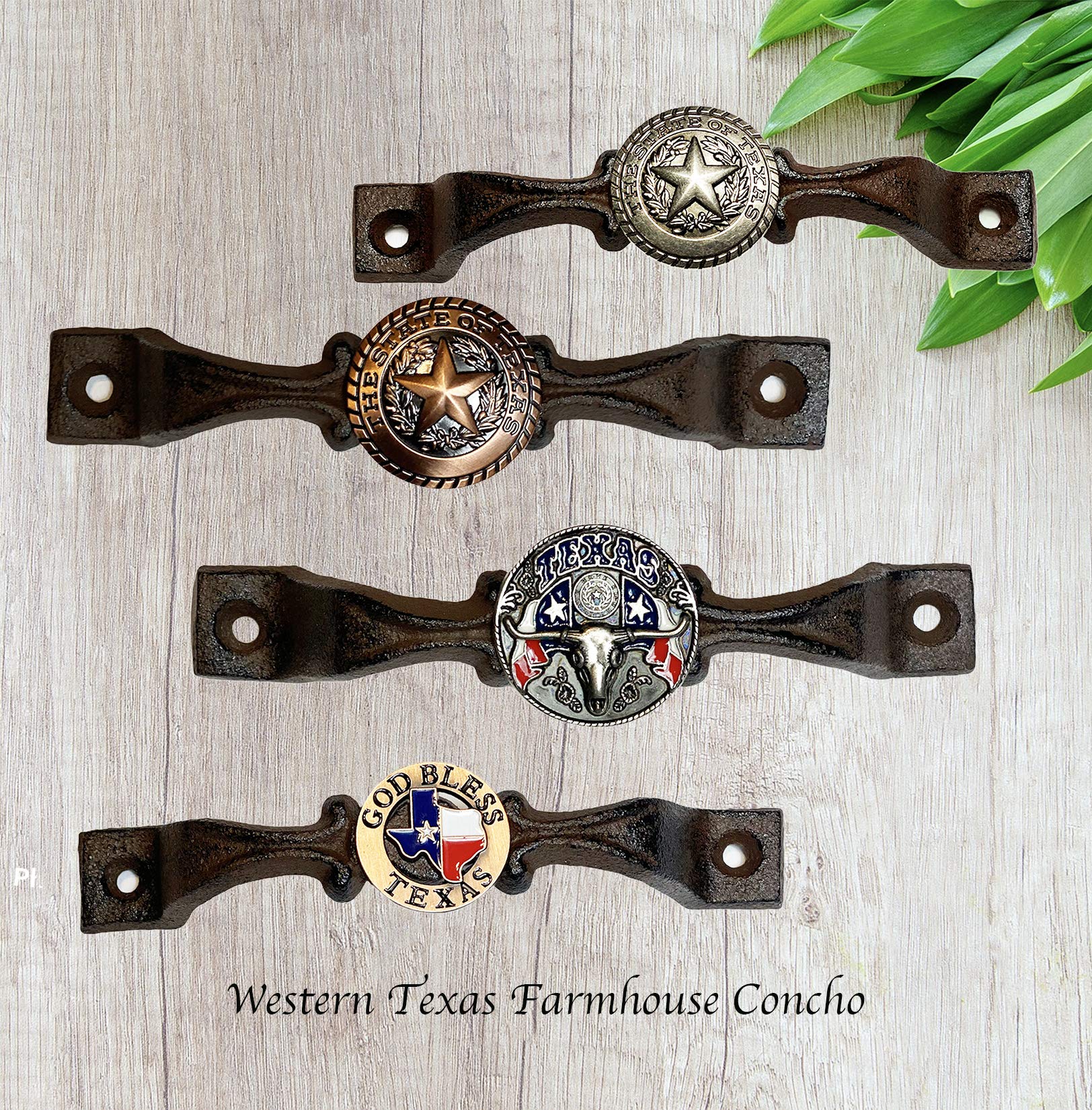 Urbalabs Cast Iron Texas State Concho - Rustic Longhorn Kitchen Cabinet Handles & Drawer Pulls for Farmhouse Decor (10-Pack, Silver Star) - Perfect for Cabinets, Dressers, and Western-Themed Home Décor