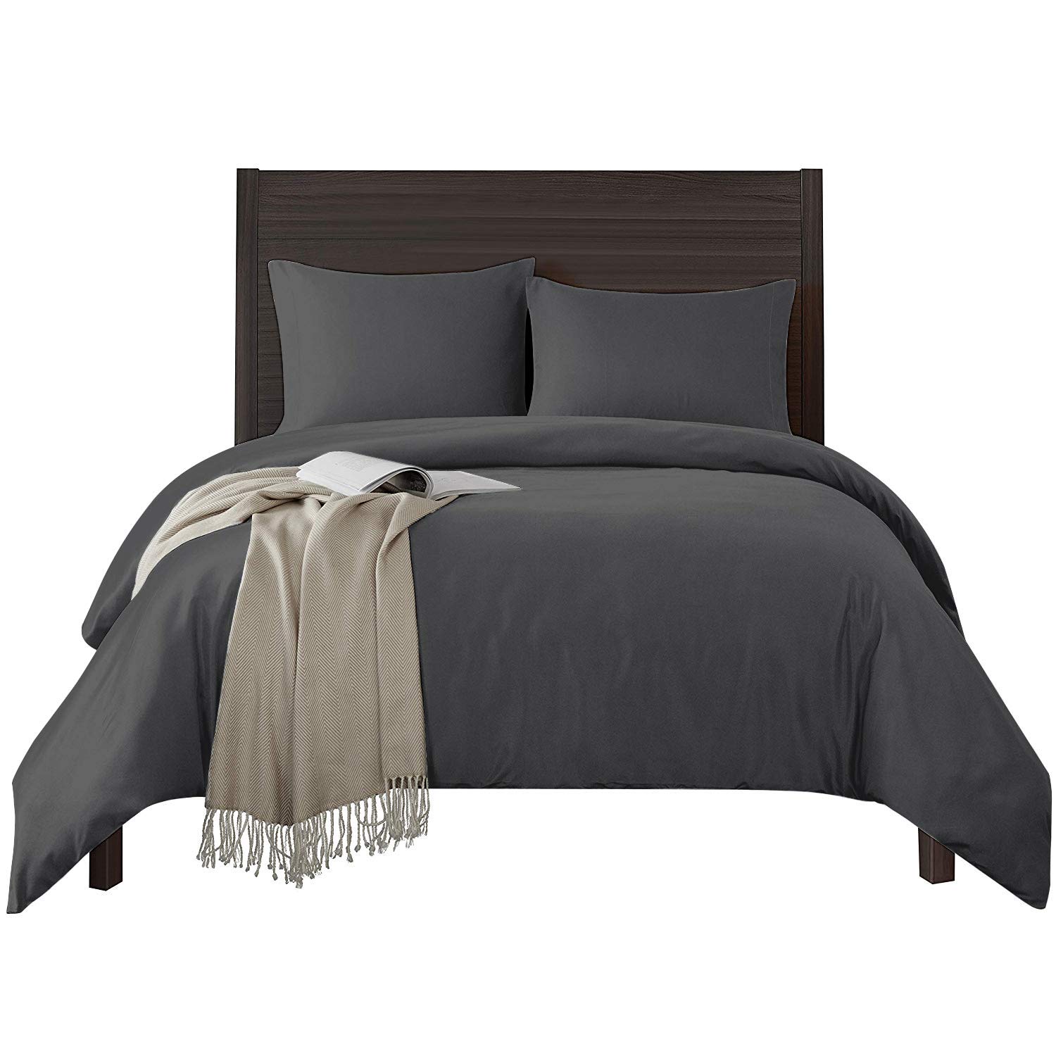 Premium 100% Egyptian Cotton Duvet Cover King/California King Size - 600 Thread Count Luxury Bedding Set | Soft & Breathable Cooling Duvet Cover for All Seasons | Perfect for Master Bedroom, Guest Room & Hotel Use - Dark Grey