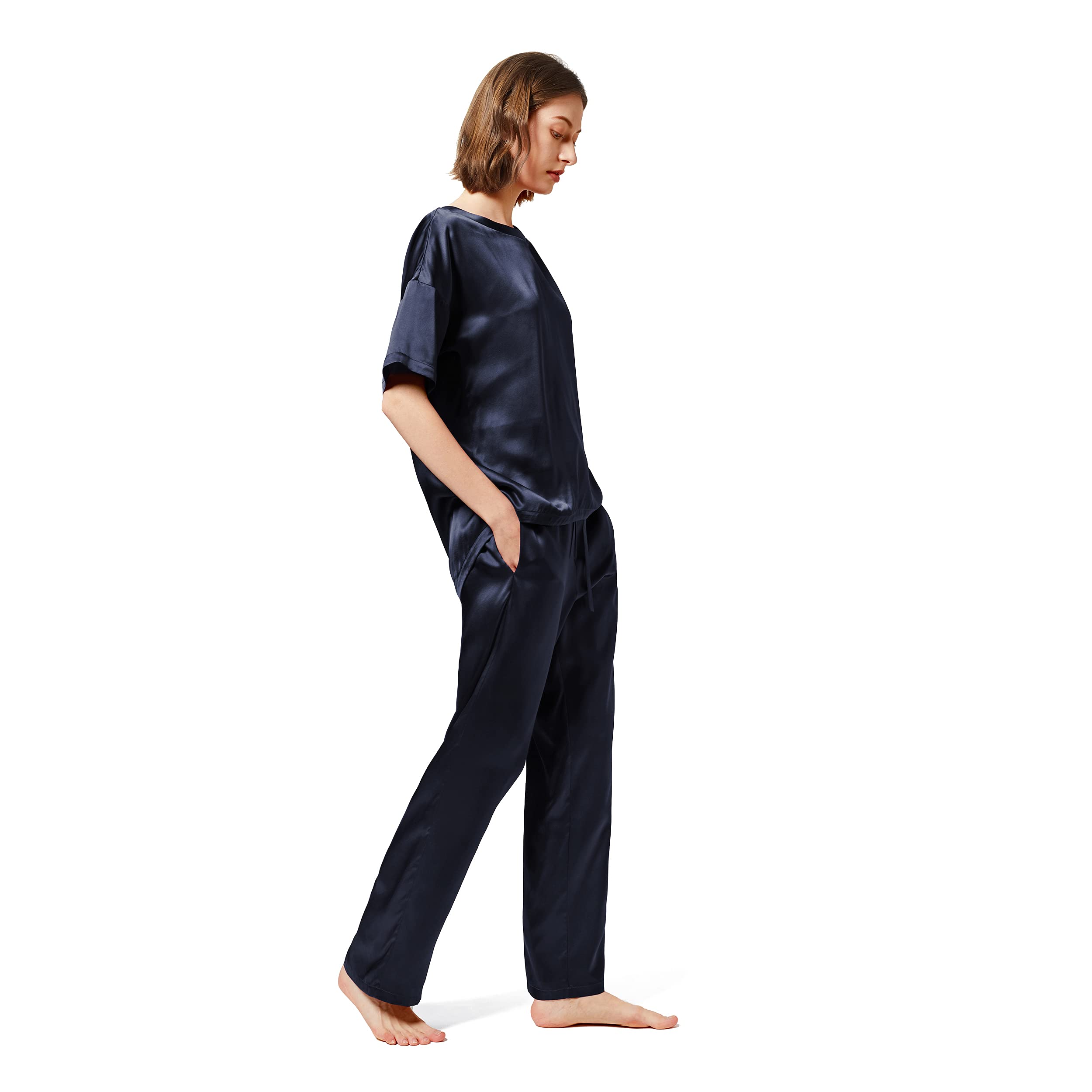 Mommesilk 100% Mulberry Silk Pajama Set for Women - Half Sleeve Washable Silk PJs - Summer Sleepwear & Loungewear - Perfect for Relaxing at Home, Spa Days and Vacation Getaways