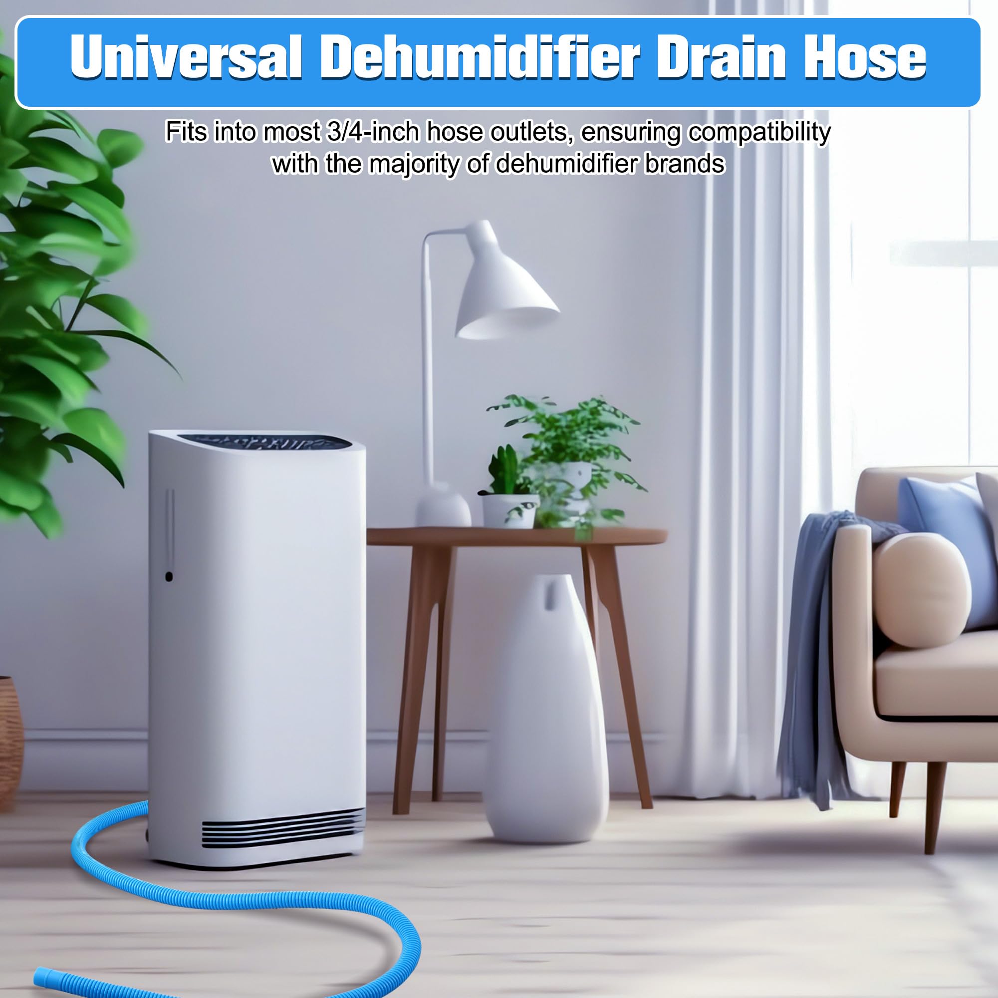 Saillong Patent Pending Universal Dehumidifier Drain Hose - 6.5ft Flexible AC Hose with Cuttable Rubber Adapter & Connect Clamp - Replacement Hose for Dehumidifiers & Air Conditioners - Perfect for Basements, Laundry Rooms & Home Moisture Control
