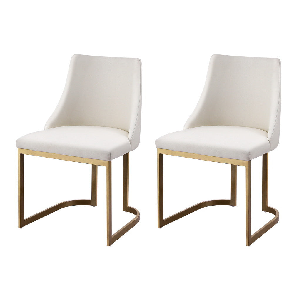 Artiss Modern Dining Chairs Set of 2 - Linen Upholstered Beige Kitchen Chairs with Sturdy Metal Legs for Dining Room, Kitchen, Breakfast Nook & Home Decor