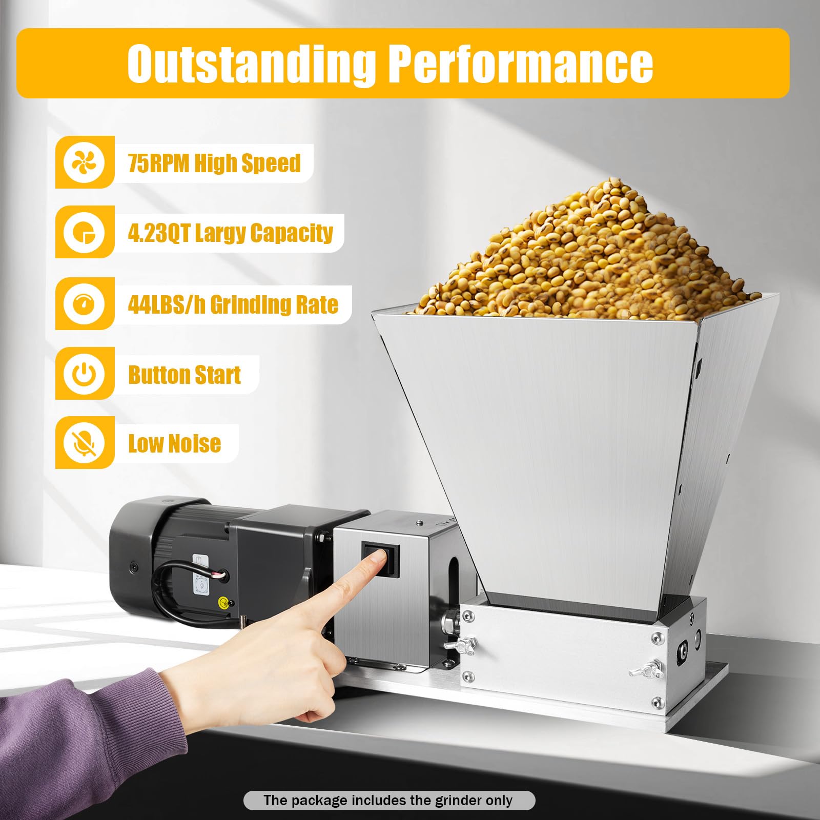 Premium Electric Grain Mill Grinder - 4L Stainless Steel Barley Malt Crusher for Corn, Cereal & Feed - Home Brewing & Baking Machine - 110V Commercial & Home Use - Perfect for Beer Making, Bread Flour & Animal Feed Preparation