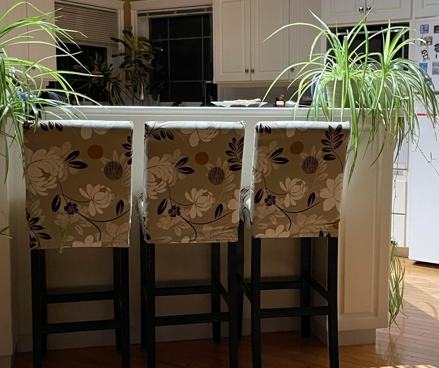 Stretch Washable Bar Stool Covers Set of 4 - Counter Height Seat Covers for Kitchen, Dining Room & Cafe - Booming Flower Design - Perfect for Home Decor, Restaurant Upgrade & Indoor Furniture Protection