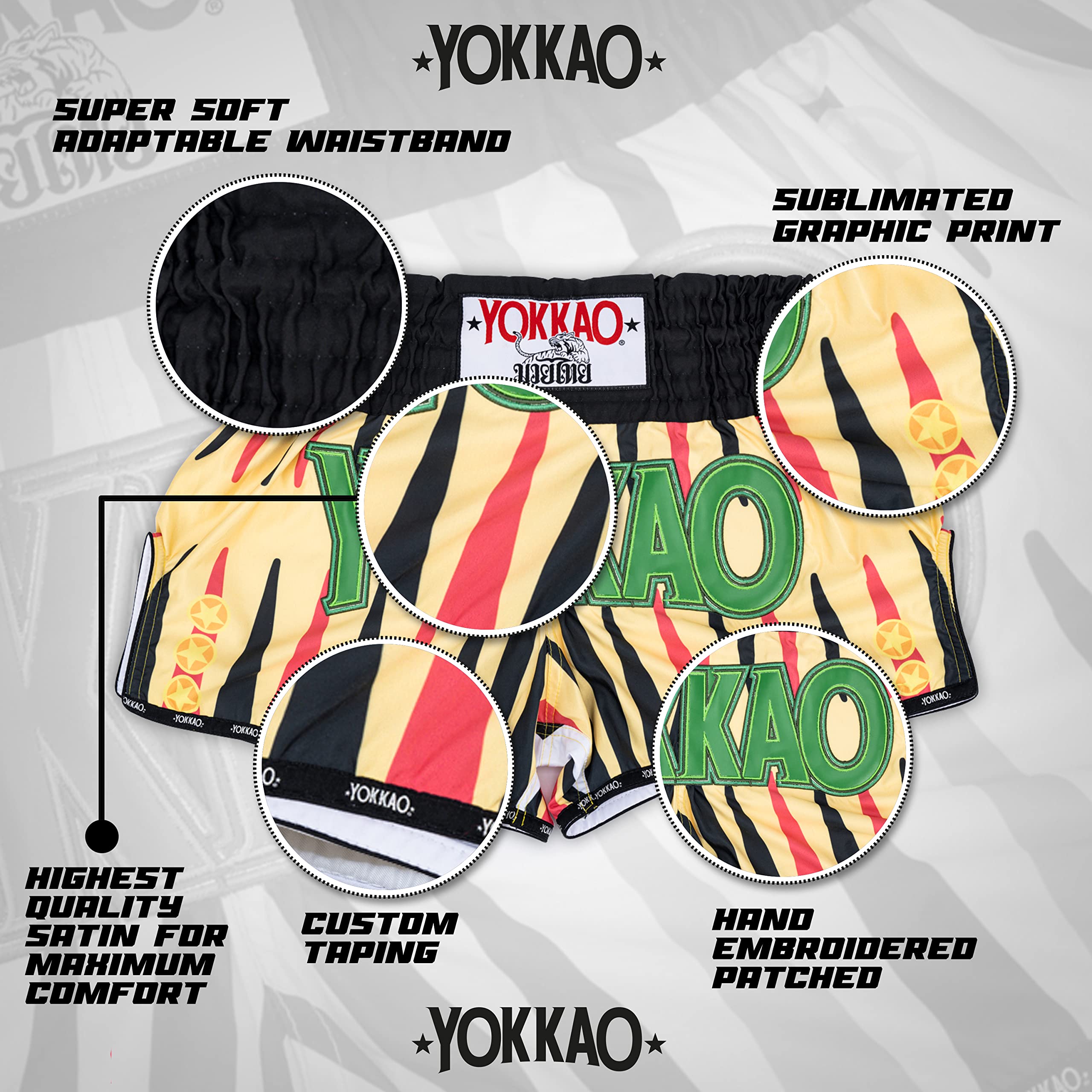 YOKKAO Muay Thai Boxing Shorts for Men & Women - Premium Satin MMA Shorts for Training & Competition | Lightweight, Breathable & Durable | Perfect for Muay Thai, Kickboxing, MMA & Fitness Workouts