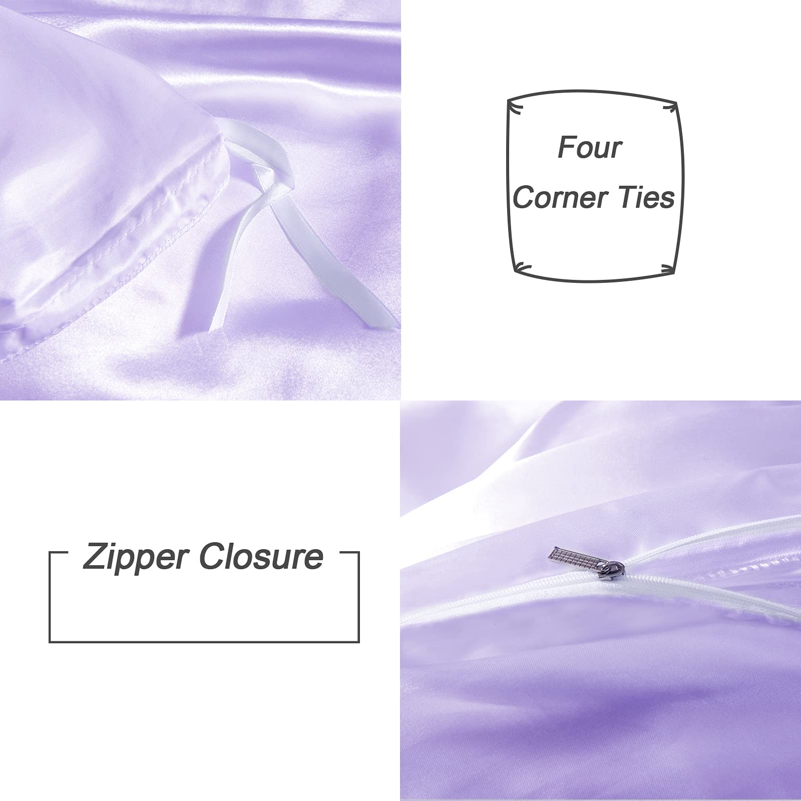 HOdo Home Satin Duvet Cover Queen Size - 3 Piece Silk-Like Comforter Cover Set, Ultra Soft & Breathable Bedding with Zipper Closure & Corner Ties - Perfect for Luxury Bedrooms, Guest Rooms, and Hotel Style Decor