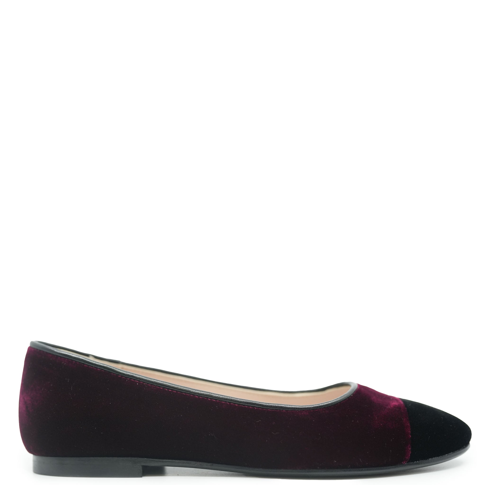 Beberlis Women's Cherry & Black Captoe Velvet Ballet Flats - Comfortable Dress Shoes for Work, Parties & Casual Wear