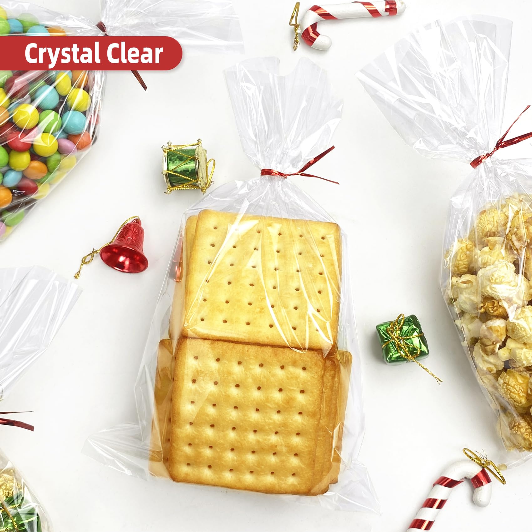 Morepack 6x10 Inches Clear Cellophane Treat Bags with Twist Ties - 100 Count for Candy, Cookies, Party Favors & Gift Wrapping