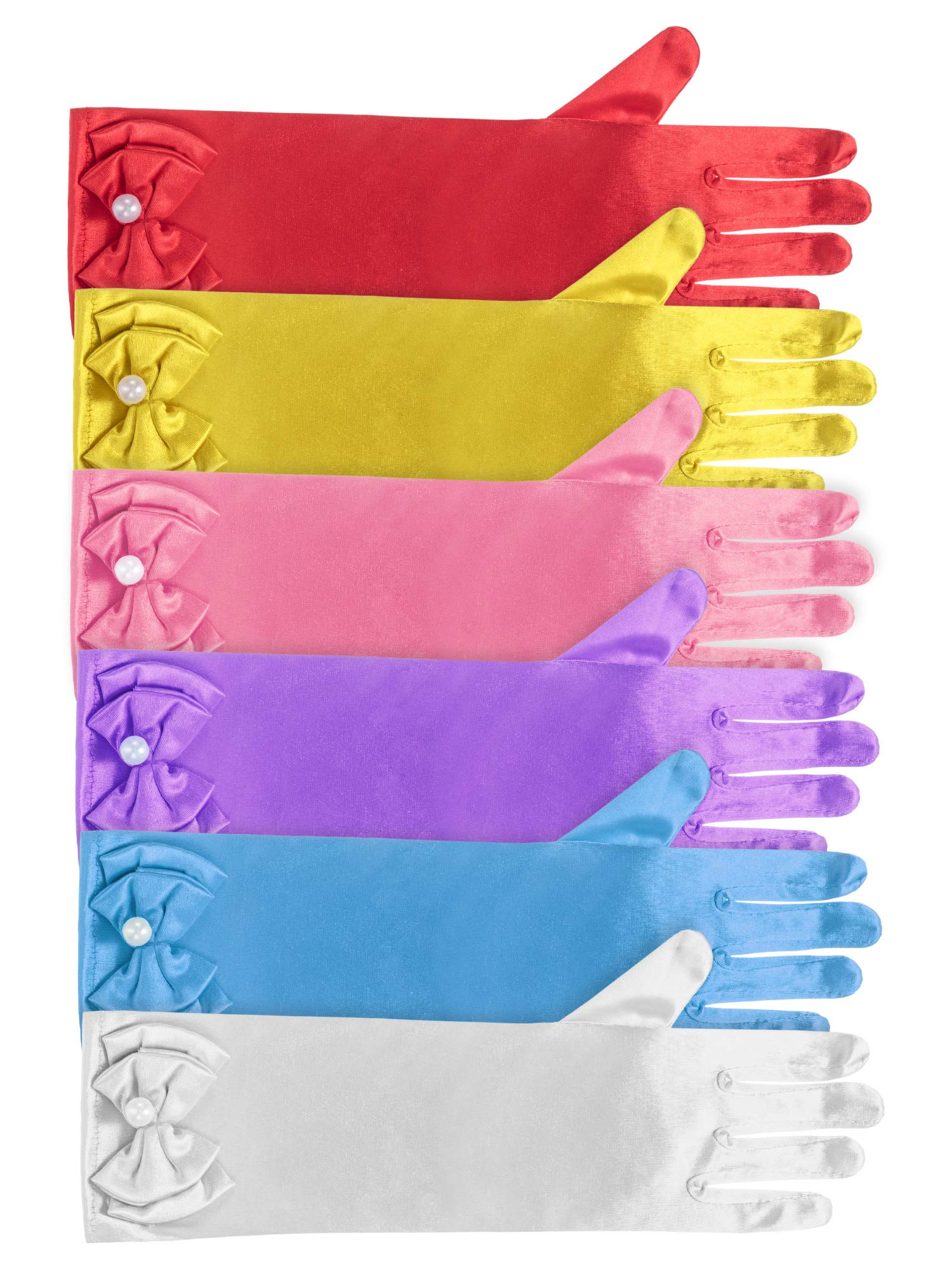 Elegant 6 Pairs Satin Gloves for Women - Long Formal Princess Gloves with Bows for Party, Wedding, Prom, Cosplay & Dress Up (Perfect for Brides, Dancers & Costume Events)
