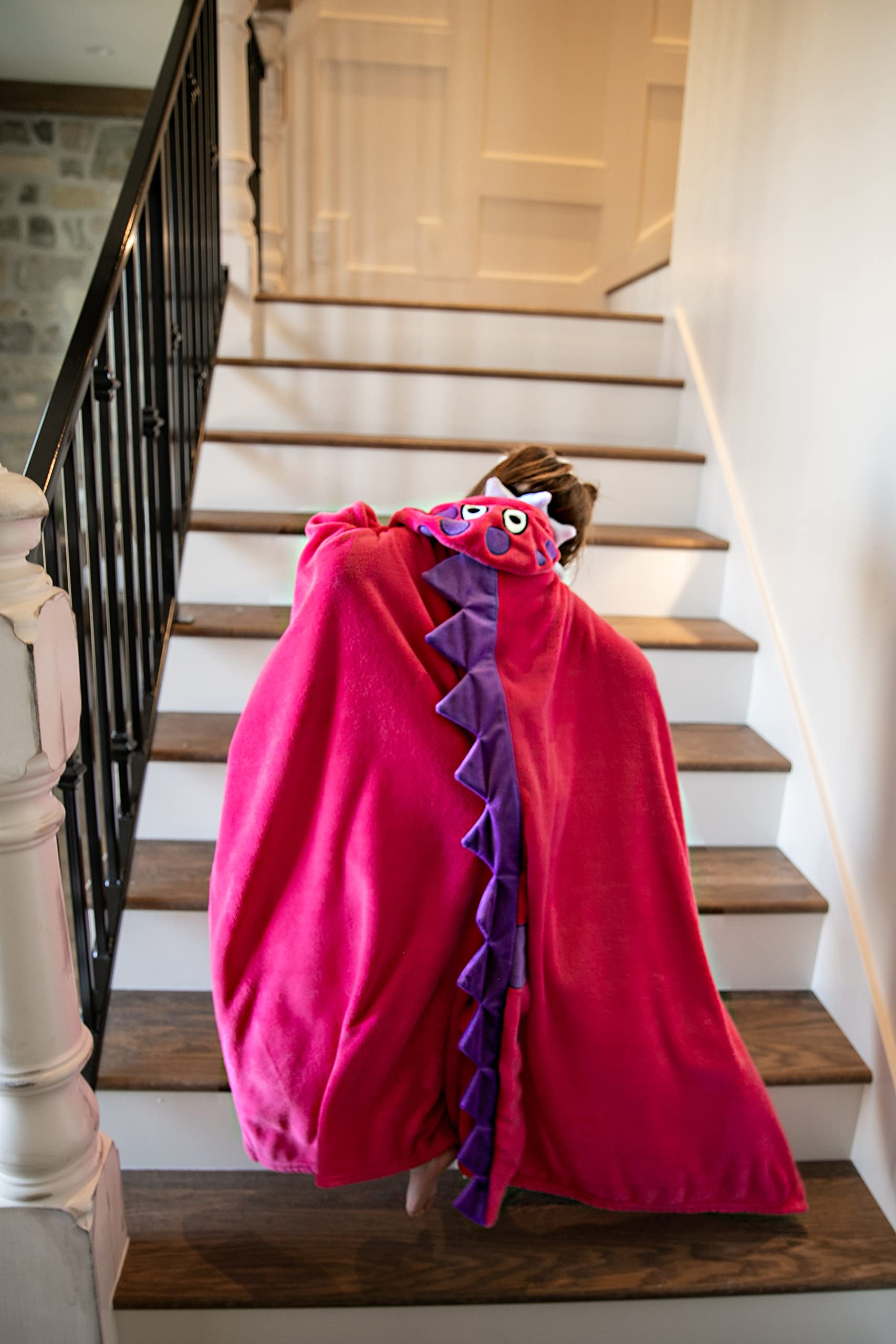 Kids Wearable Hooded Blanket - Soft Pink Dinosaur Animal Snuggie for Boys & Girls | Cozy Lounge Wear for Movie Nights, Camping & Sleepovers