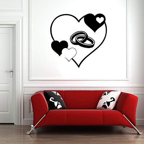 Romantic Wedding Rings & Heart Love Vinyl Wall Sticker - Engagement Decor, Peel & Stick Mural Art for Bedroom, Living Room (EH4387)