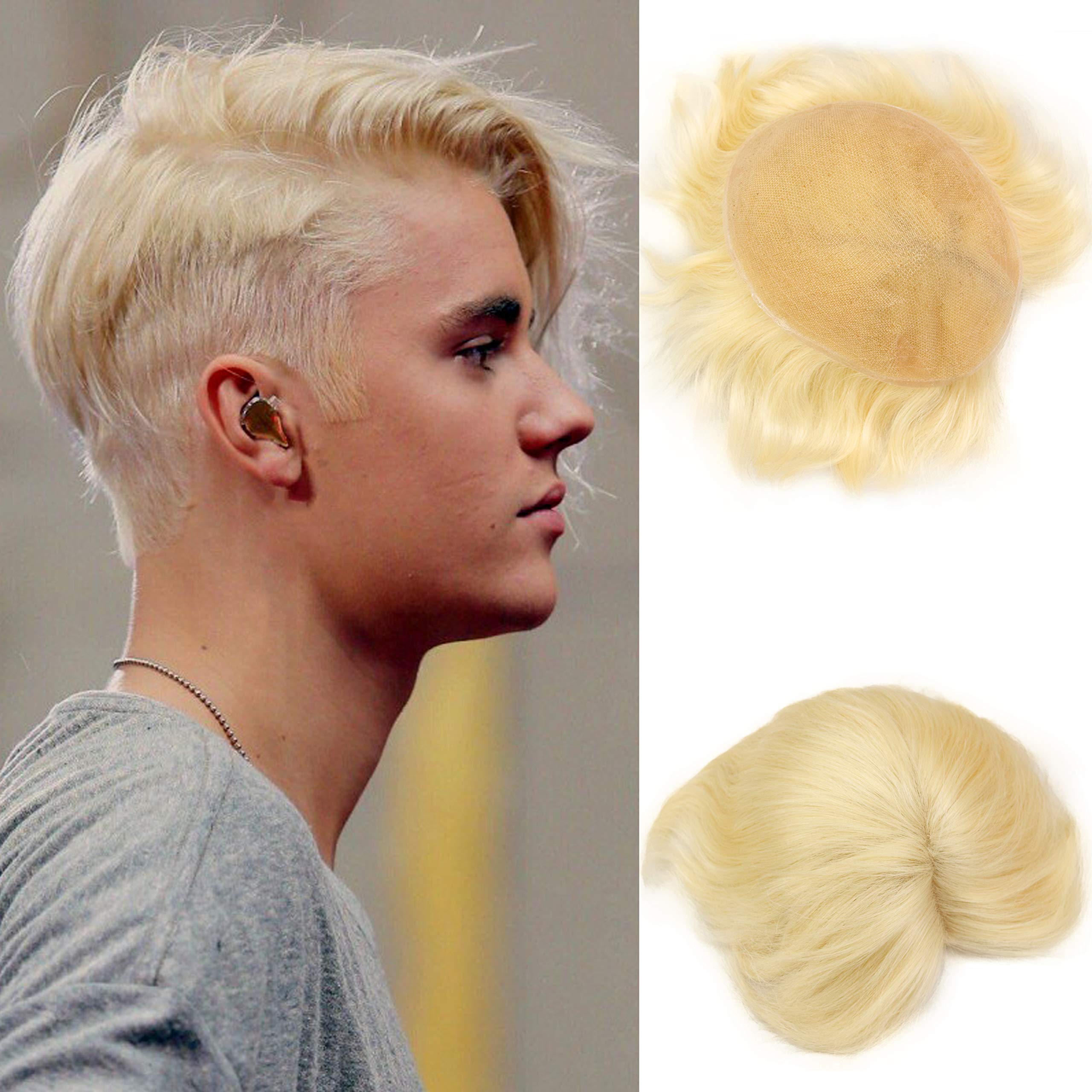 Premium Swiss Full Lace Men's Toupee - European Real Human Hair Replacement System #613 Blonde - Natural Looking Hairpiece for Thinning Hair & Baldness - Perfect for Daily Wear, Special Occasions & Confidence Boost
