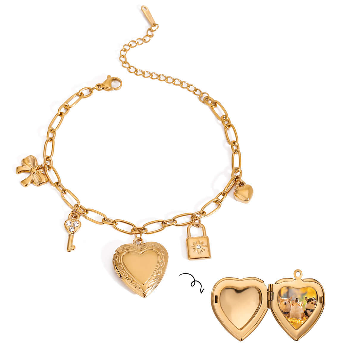 Bow Heart Locket Bracelet with Charm - Elegant Jewelry Gift for Women | JDB9014 | Perfect for Valentine's Day, Anniversary & Romantic Occasions