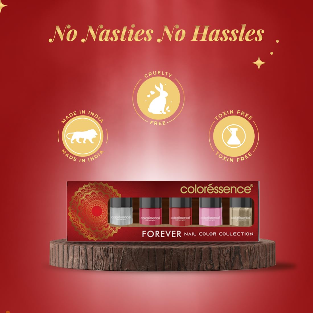 Coloressence Forever Nail Polish Kit - 5 Long Lasting Chip Resistant Quick Dry Nail Colors + Free Nail Polish Remover | Bridal & Party Shades | Perfect for Weddings, Holidays & Special Occasions