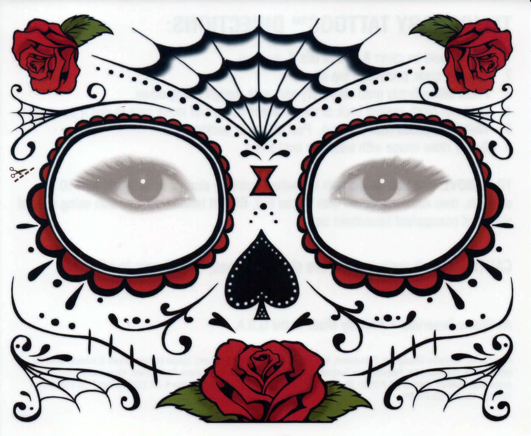 Sugar Skull Temporary Tattoo Kit - Rose Design Fake Tattoos (3 Pack) for Halloween, Dia de Los Muertos, Costume Parties & Festivals