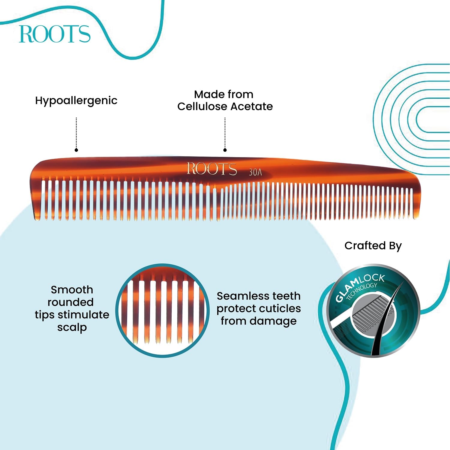 Roots Pocket Hair Comb - Wide & Fine Teeth for Gentle Detangling - Damage-Free Styling for Men & Women - Perfect for Travel, Gym, and Everyday Use - Model 30A
