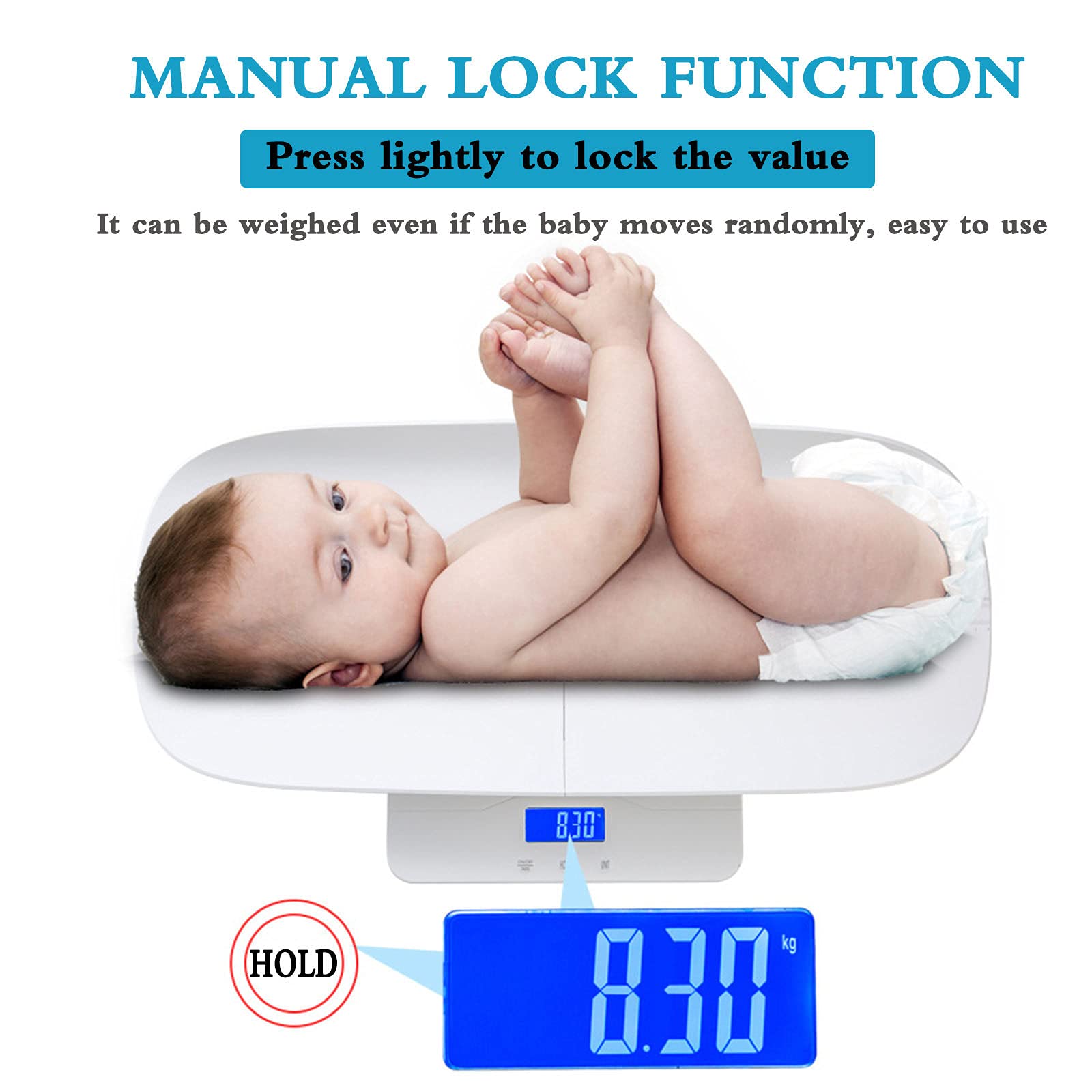 Digital Baby Scale & Toddler Scale with Large LCD Display - 220lb Capacity, 10g Accuracy, 0-60cm Height Measurement - Multi-Function for Infants, Kids & Pets (White) | Perfect for Home Use, Pediatric Checkups & Pet Weight Tracking