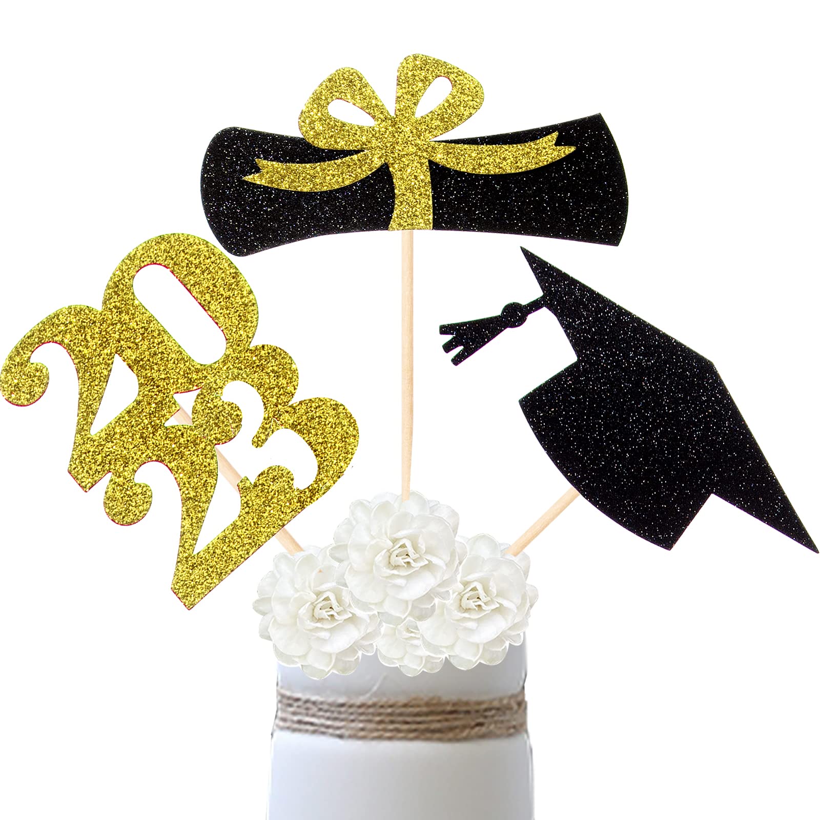 2023 Graduation Party Decorations - Gold Double Sided Glitter Table Centerpiece Sticks (Set of 5) - Perfect for Graduation Ceremony, Party Table Decor, Photo Booth Props & Celebration Centerpieces