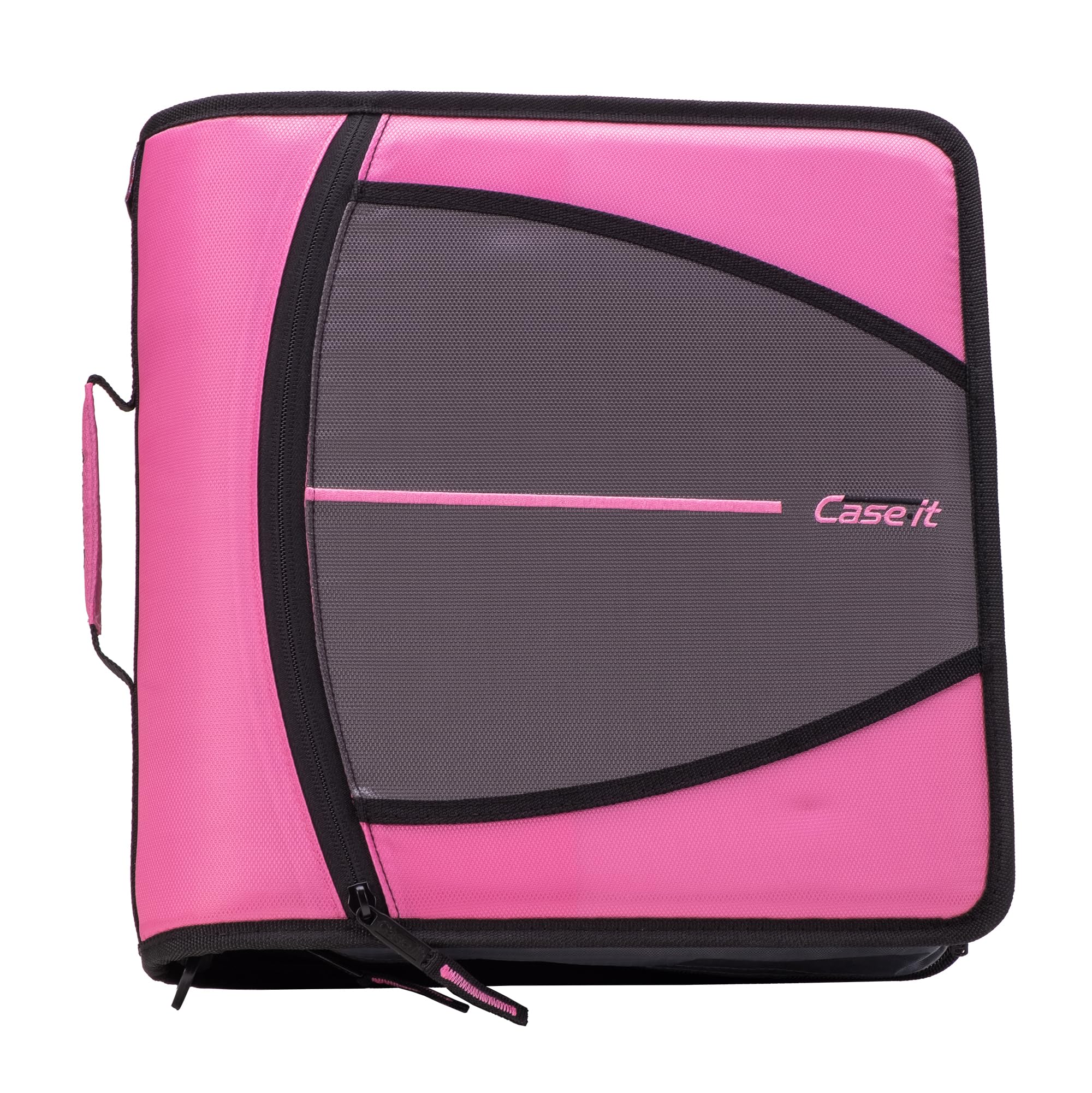 Case-it Mighty Zip Tab Zipper Binder 3 Inch - Light Pink Expanding File Organizer with 5 Color Tabs, Shoulder Strap & Handle - Perfect for School, Office & College Students Organization