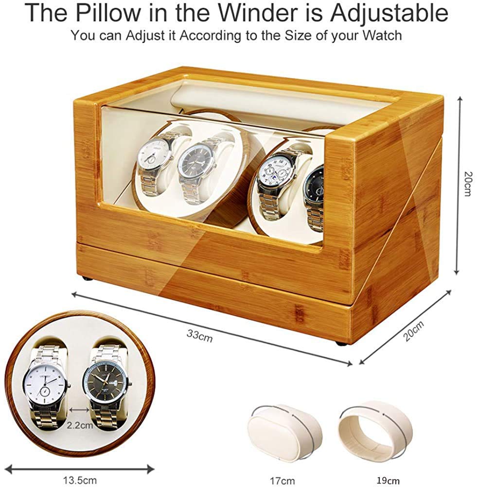 JQUEEN Automatic Watch Winder with Ultra Quiet Japanese Motor - Premium Y-Bamboo Wood Case for Rolex, Omega & Luxury Watches | Perfect for Travel, Office & Watch Collection Display
