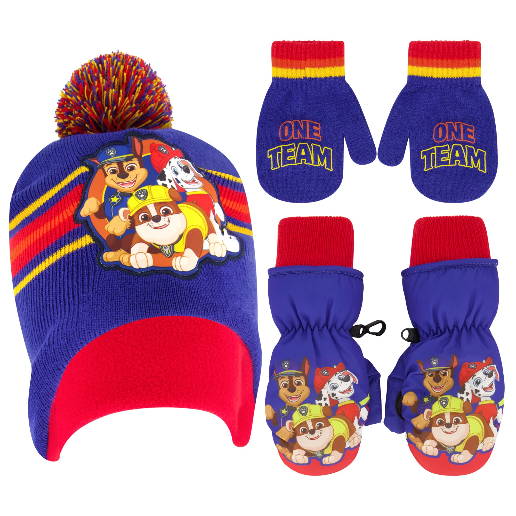 Paw Patrol Winter Hat & Mittens Set for Toddlers Age 2-4, Insulated Ski Mittens, Knit Beanie, Perfect for Snow Play, Outdoor Adventures, and Cold Weather Activities