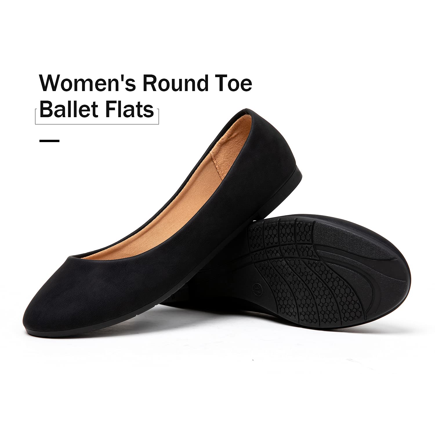 Katliu Women's Comfortable Round Toe Ballet Flats - Slip On Walking Shoes for Work, Travel & Everyday Wear