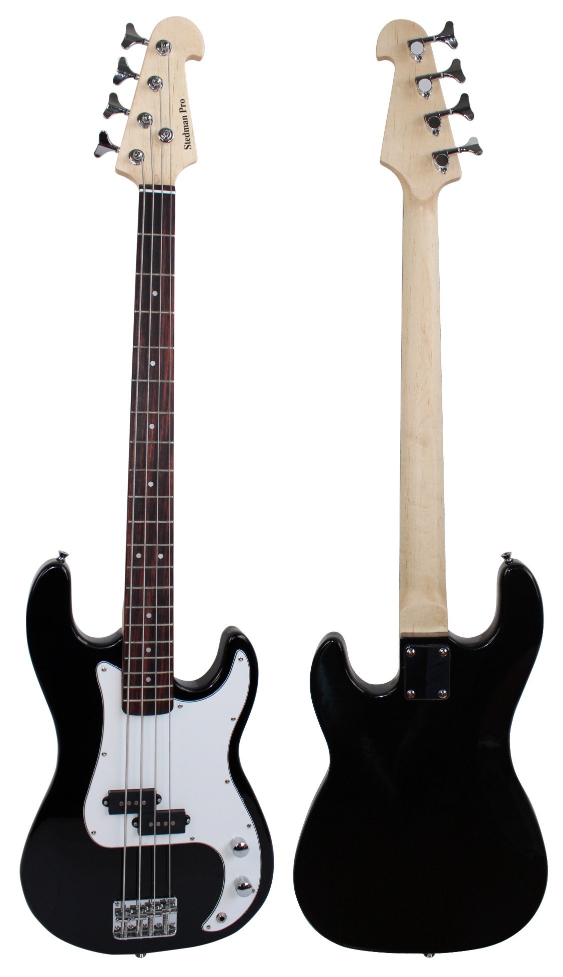 Stedman Beginner Bass Guitar Bundle with 15W Amp, Gig Bag, Accessories & Polishing Cloth - Black | Complete Starter Kit for New Musicians & Practice Sessions