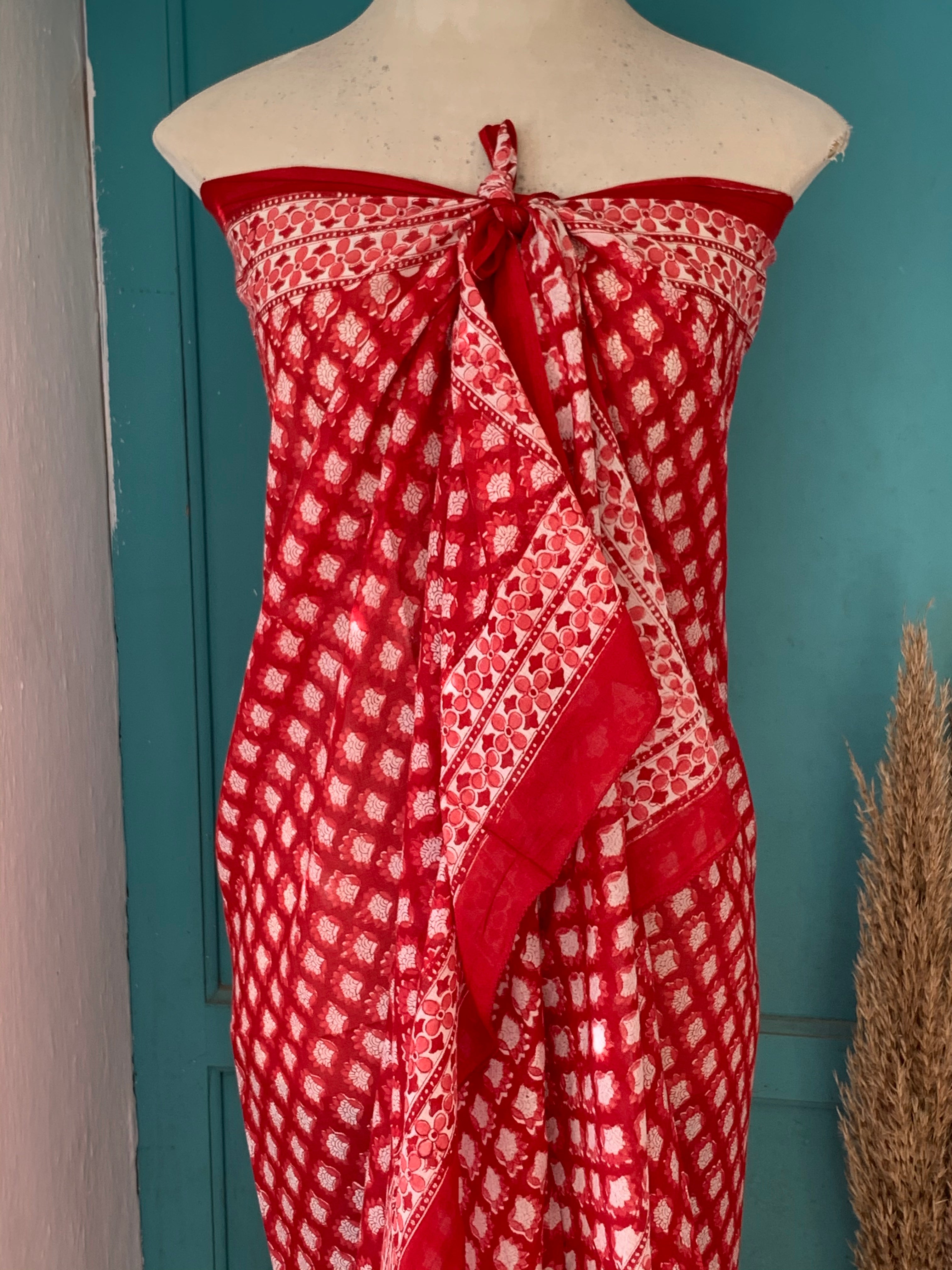 Stylish Block Print Cotton Sarong Pareo Shawl - New Collection for Beach, Pool, and Summer Fashion