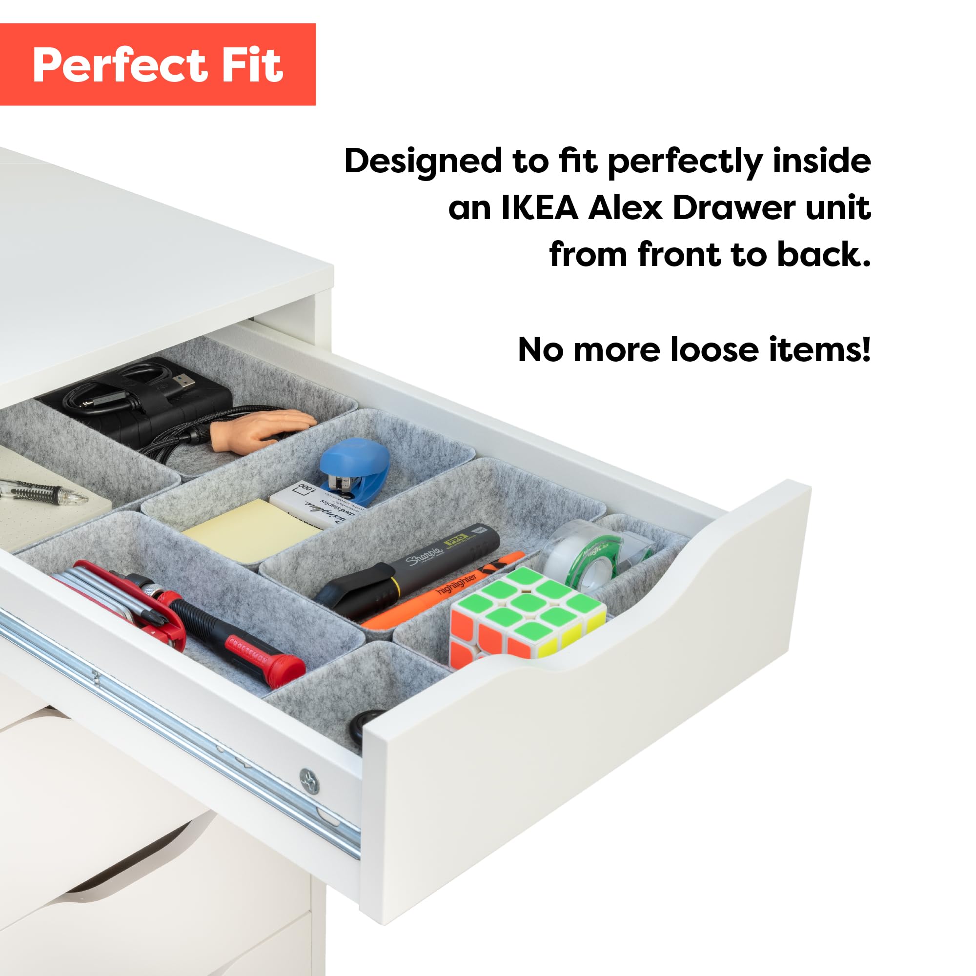 Rajas Goods 10-Piece Modular Felt Drawer Organizer Set - Perfect Fit for IKEA Alex Drawer Unit | Lightweight Tray Storage Solution for Office, Bedroom & Closet Organization