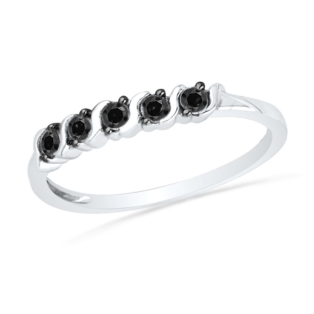 DGOLD 10KT White Gold Round Diamond Black Anniversary Fashion Ring (1/5 Cttw) - Elegant Wedding Band, Anniversary Gift for Her, Perfect for Valentine's Day & Special Occasions