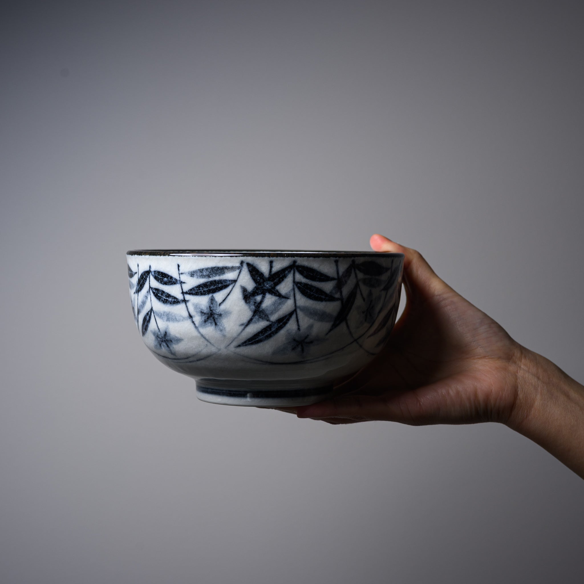 Mino Ware Bellflower Donburi Bowl - Handcrafted Black Ink Ceramic Rice Bowl for Japanese Cuisine | Perfect for Sushi, Ramen & Traditional Dining