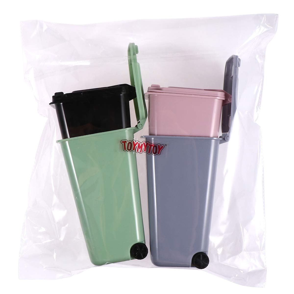 TOYMYTOY 4-Piece Mini Office Trash Can Set - Desktop Garbage Bin with Wheels & Lip Design, Pencil Holder for Home, Office, School & Dorm Organization - Perfect for Desks, Workstations & Study Areas