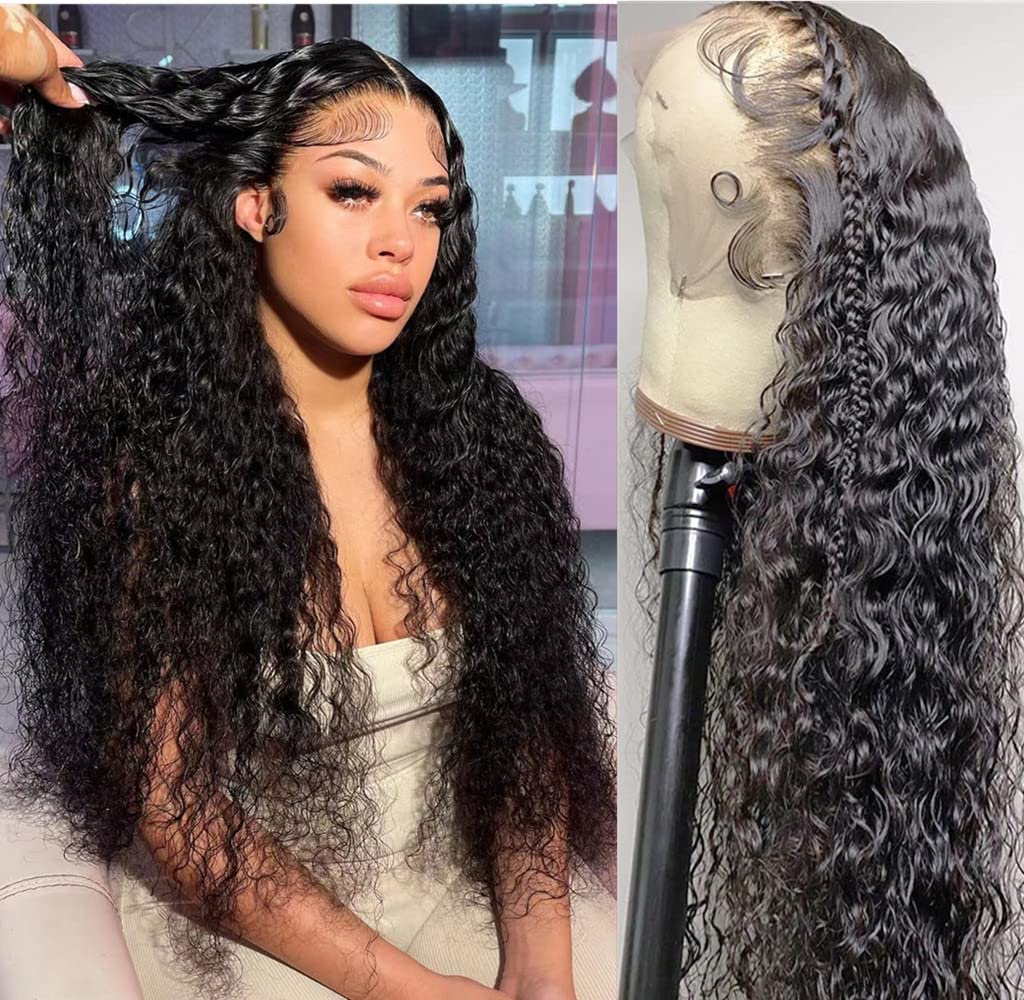 Josblue Deep Wave Lace Front Wigs Human Hair - 150% Density Curly Wigs for Black Women with Baby Hair (13x4 Lace, 30 Inch, Black) - Perfect for Daily Wear, Parties, Weddings & Special Occasions