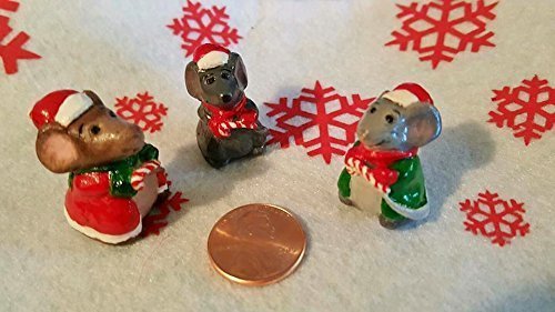 Miniature Porcelain Santa Mouse Figurine - Christmas Tree Ornament & Holiday Home Decor for Xmas, Winter, Party, Gift Giving