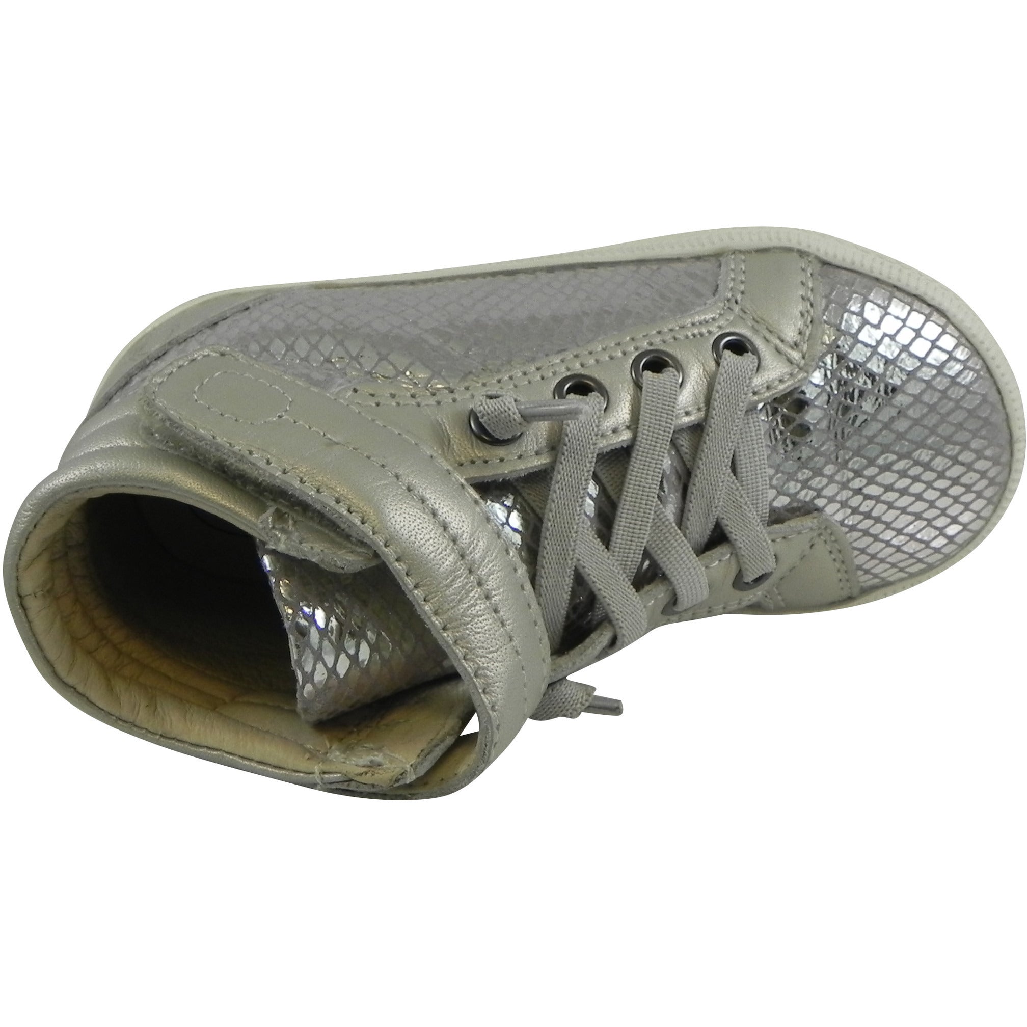 Old Soles 1035 Girls' Plush Lace-Up High Top Sneakers - Lavender Grey Snake Print - Comfortable School Shoes & Casual Wear for Toddler Girls