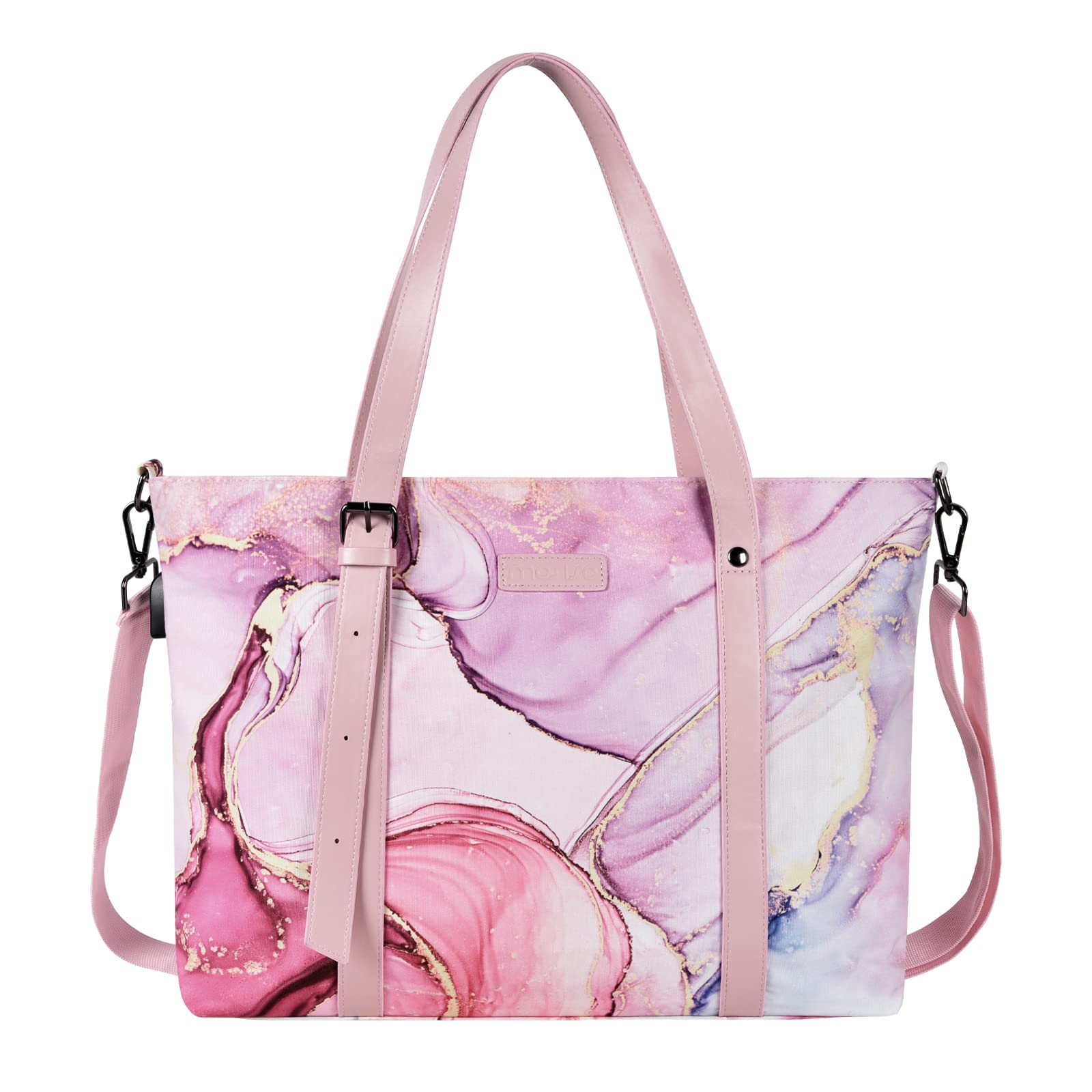 MOSISO 17-17.3 Inch Laptop Tote Bag for Women - USB Charging Port, Adjustable Handle, Polyester Work Travel Office Shoulder Bag (Marble MO-MBH216) - Perfect for Business Trips, Commuting & Daily Use