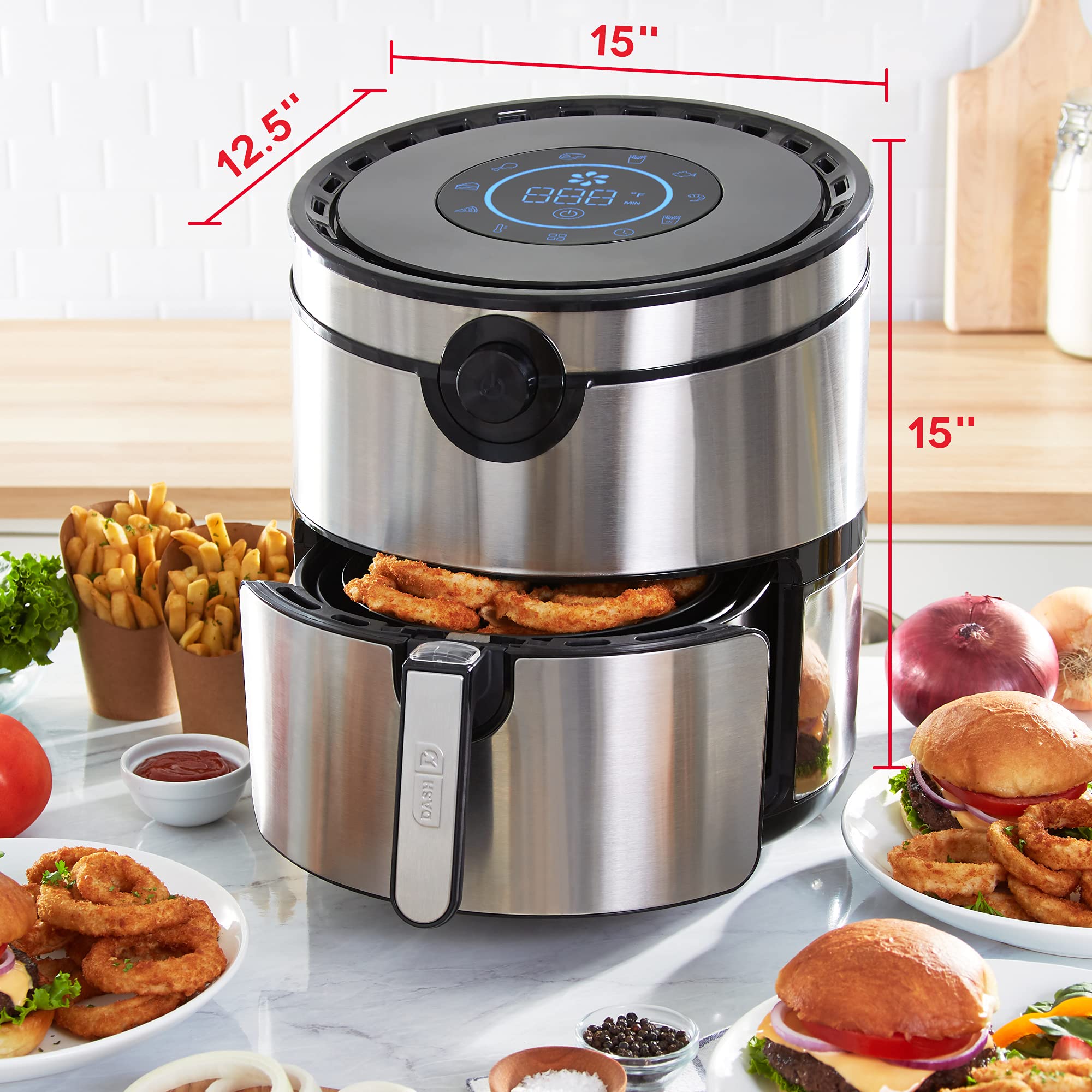 Dash DFAF600GBSS01 AirCrisp Pro 6QT Digital Air Fryer Oven - 8 Presets, Temp Control, Non-Stick Basket, Auto Shut Off - Stainless Steel Electric Cooker for Healthy Frying, Baking, Roasting - Perfect for Family Meals, Snacks & Meal Prep