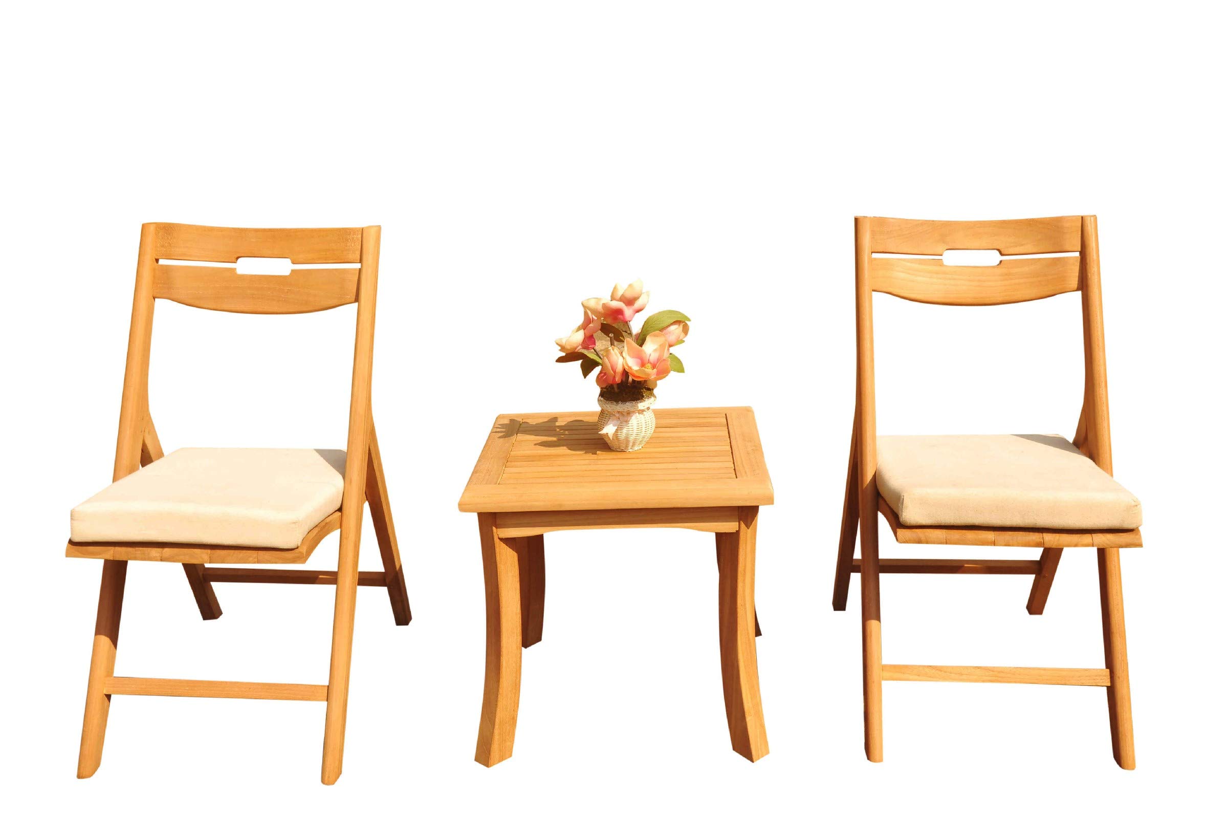 Premium 2-Person Teak Wood Dining Set with Side Table & 2 Folding Recliner Chairs - Outdoor Patio Furniture for Garden, Balcony & Backyard Relaxation #31SL0103