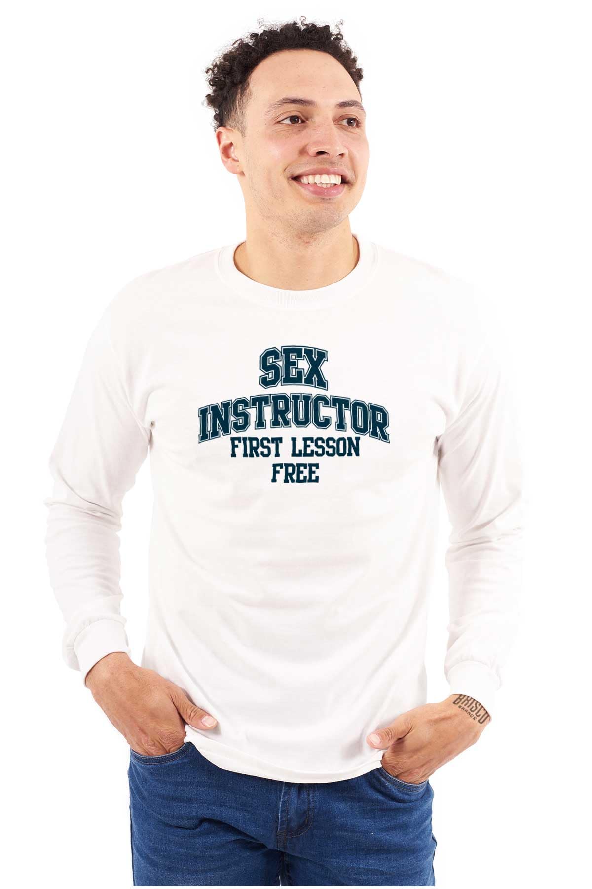 Funny Sex Instructor Vulgar Humor Men's Long Sleeve T-Shirt | Novelty Graphic Tee for Parties & Gag Gifts