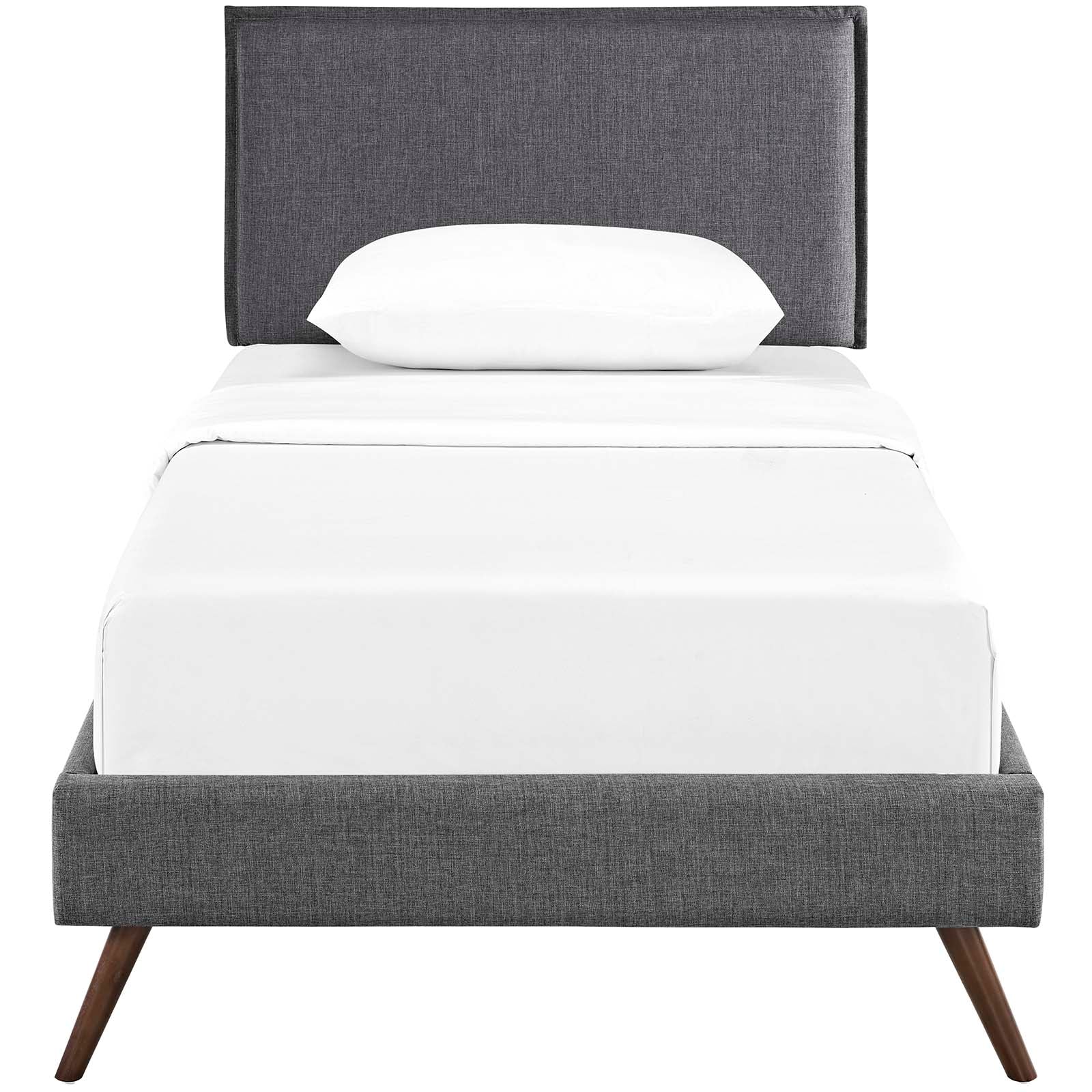 Amaris Fabric Upholstered Platform Bed Frame with Round Splayed Legs - Modern Bedroom Furniture for Small Spaces & Guest Rooms