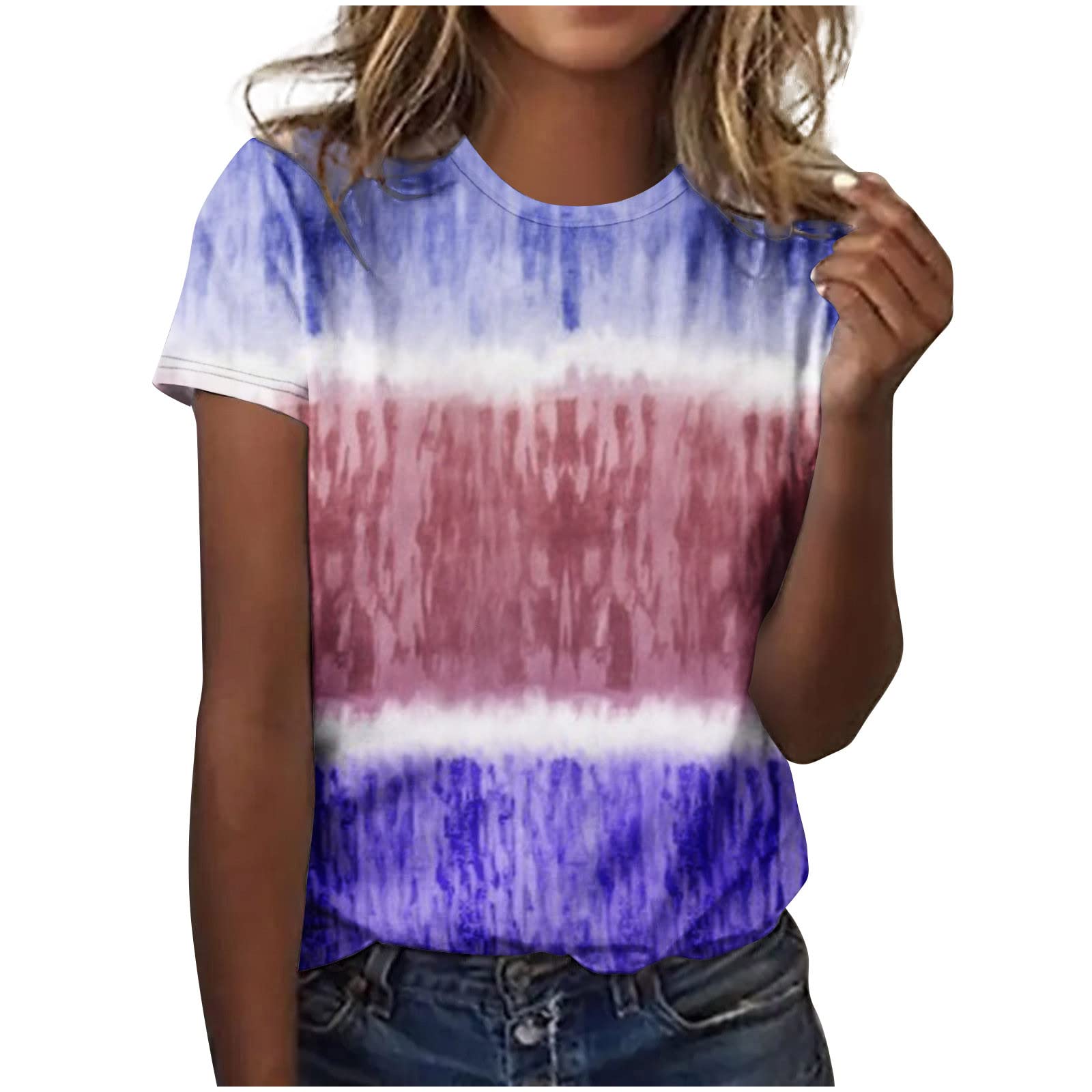 Women's Fashion Round Neck Printed Short Sleeve Blouse - Elegant Casual T-Shirt Top for Summer - Perfect for Office Wear, Date Night & Weekend Outfits
