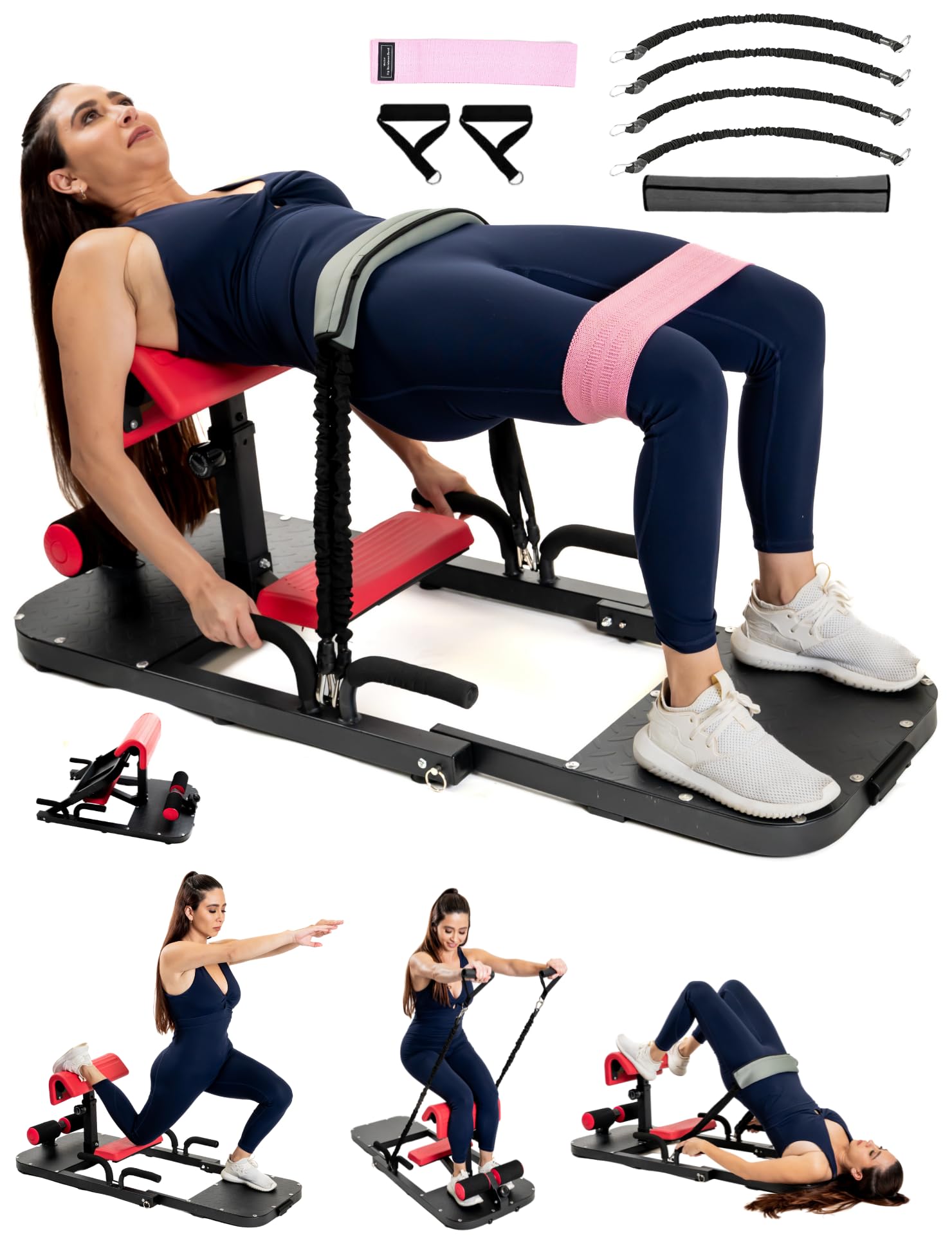 Premium Hip Thrust & Sissy Squat Machine - Adjustable Glute Builder Bench for Home Gym - Leg & Booty Workout Equipment with 4 Resistance Bands - Perfect for Strength Training, Glute Activation & Lower Body Toning at Home