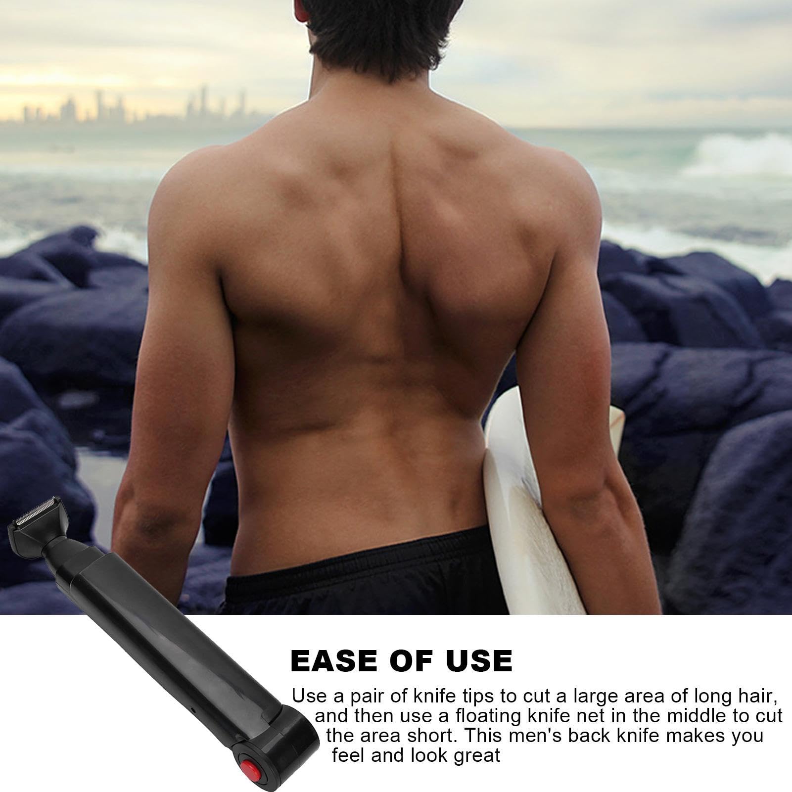 Electric Back Hair Shaver for Men - Long Handle Body Groomer with Safety Blade Technology | Ergonomic Wet/Dry Trimmer for Smooth Shaving | Perfect for Back, Chest & Shoulder Hair Removal at Home or Gym