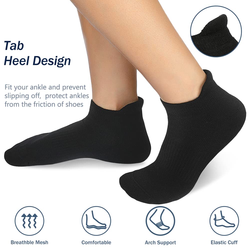 Unitop Men's & Women's Low Cut Ankle Socks - 6 Pairs Breathable Cushioned Athletic Socks for Running, Gym, Workout & Everyday Wear
