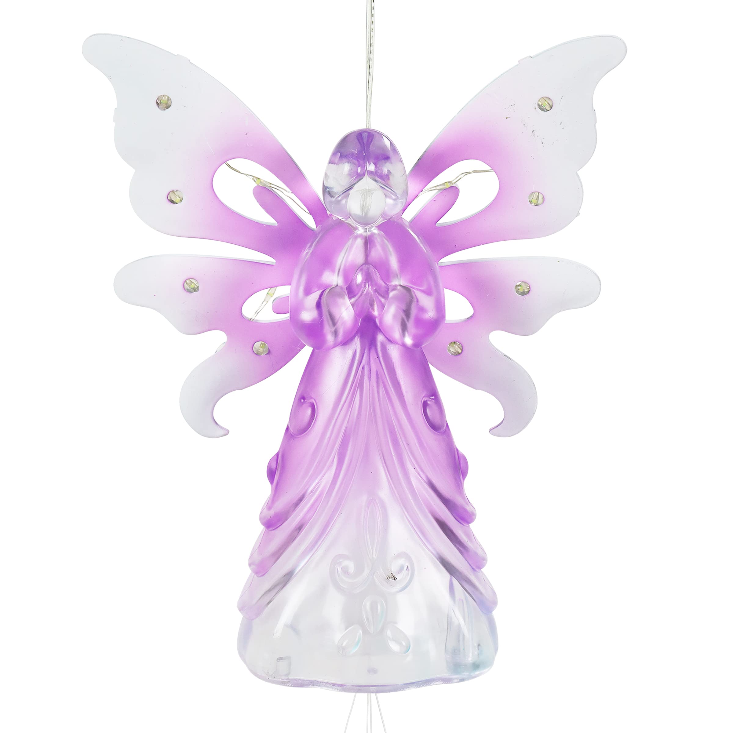 Solar-Powered Angel Wind Chime with 13 LED Firefly Lights - Purple Acrylic Metal Wings for Outdoor Garden, Patio, and Yard Decoration (6.5 x 4 x 42 Inch) - Perfect for Relaxing Evenings and Backyard Ambiance