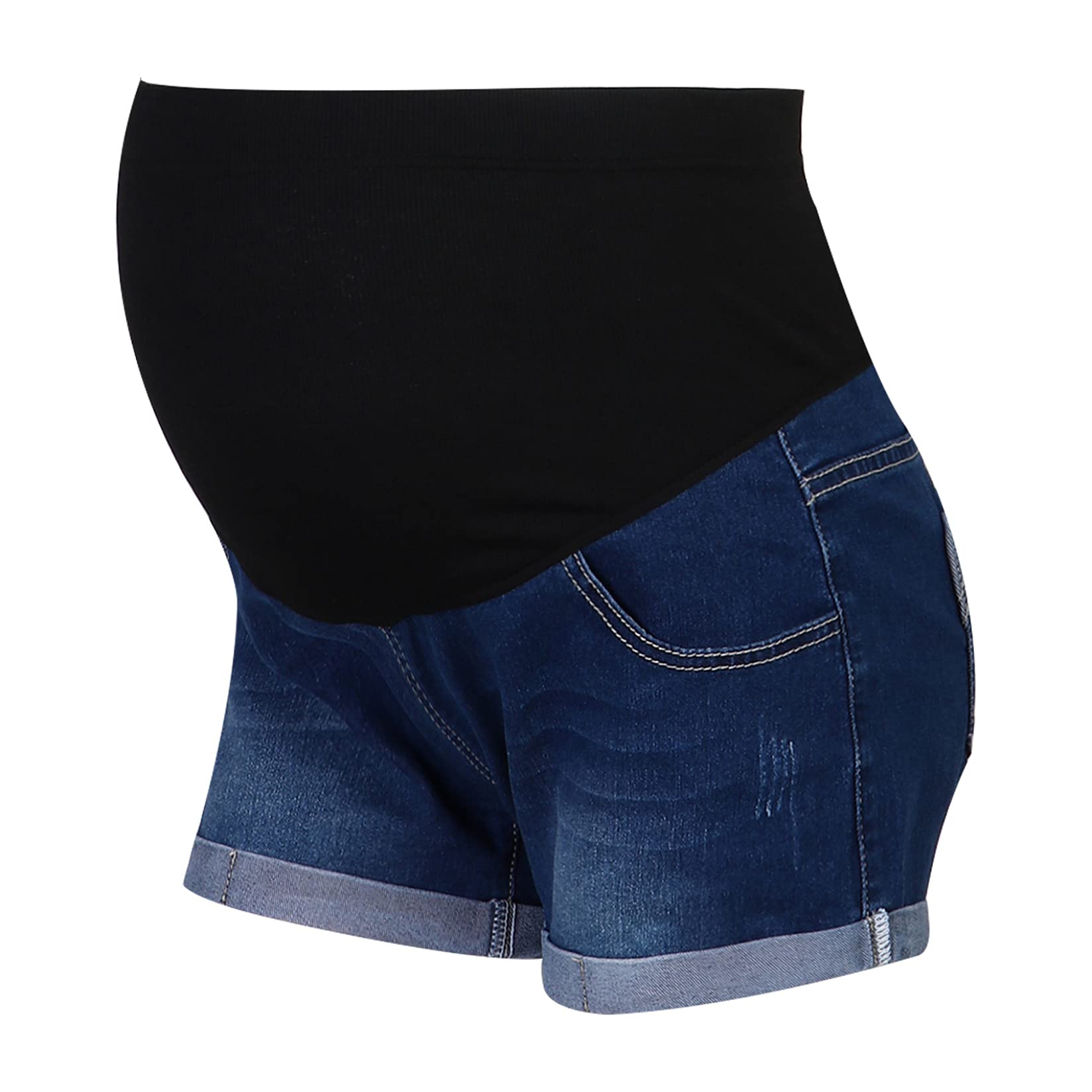 Venjoe Women's Maternity Denim Shorts - Over The Belly Adjustable Wide Waist Summer Pregnancy Ripped Jeans | Comfortable Stretch Shorts for Expecting Moms, Perfect for Casual Wear, Beach & Outdoor Activities