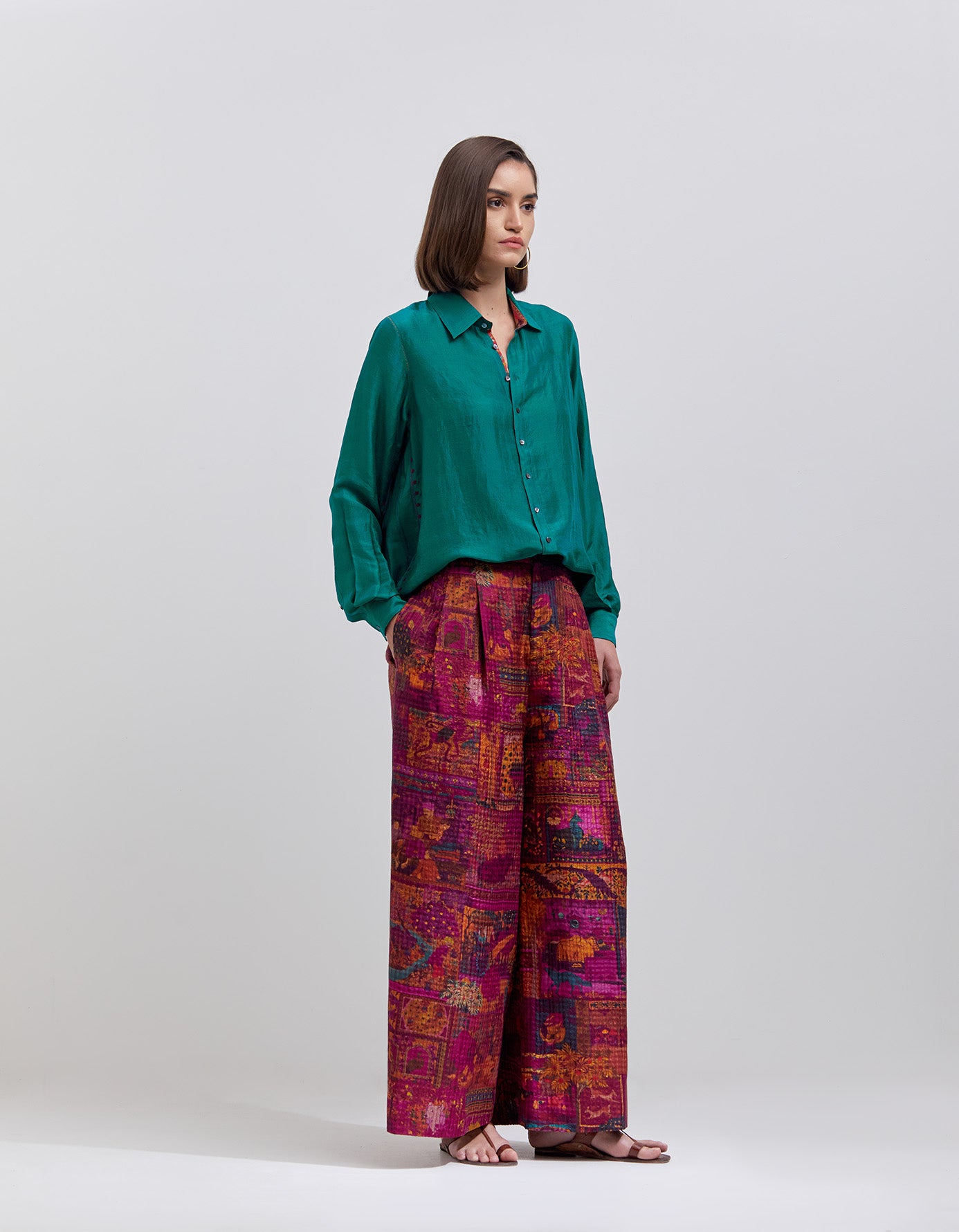 Turquoise Silk Oversized Shirt for Women - Elegant Loose Fit Blouse for Casual Wear, Office & Date Night